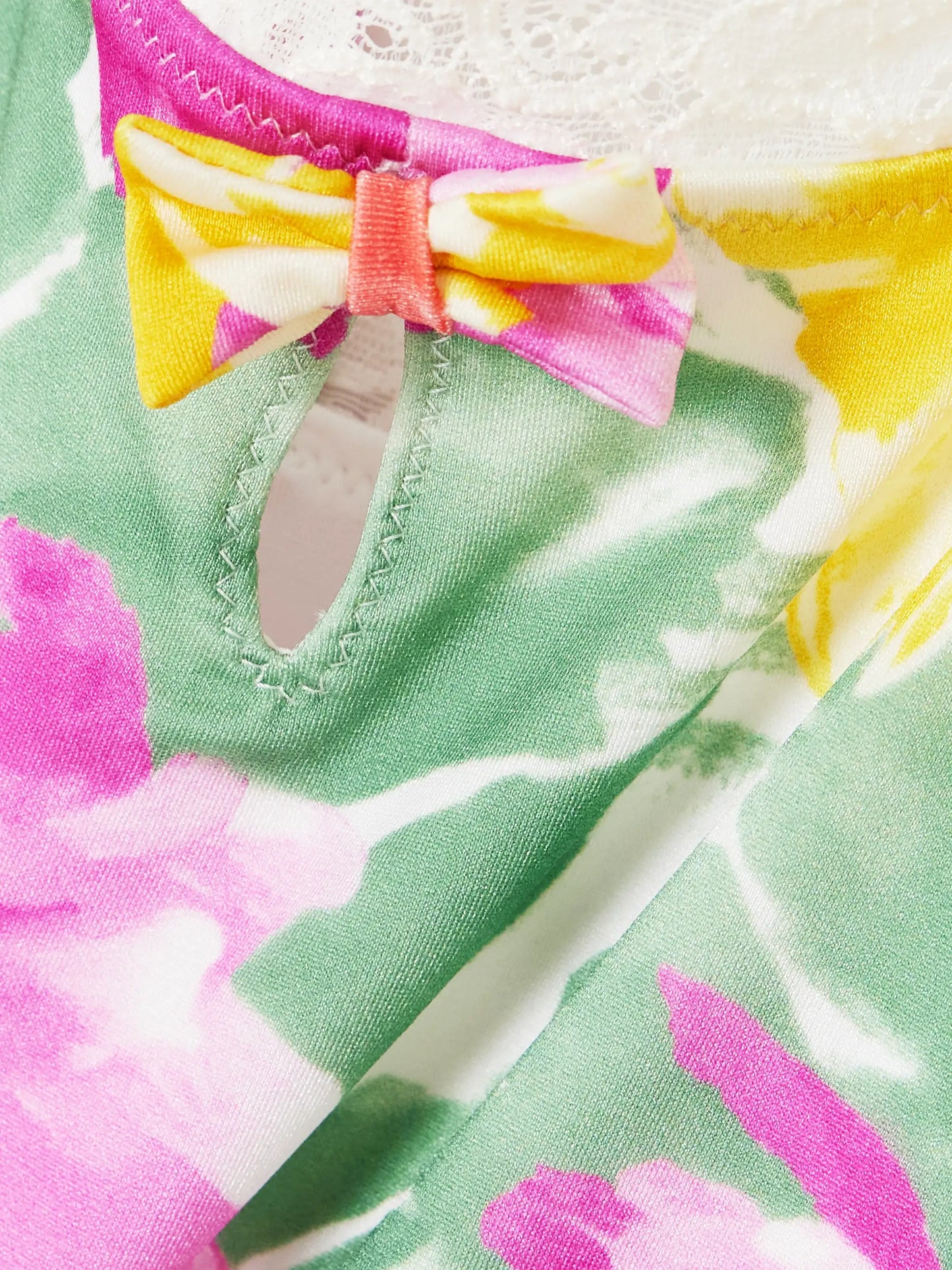 Lace-trimmed Floral-print Swimsuit