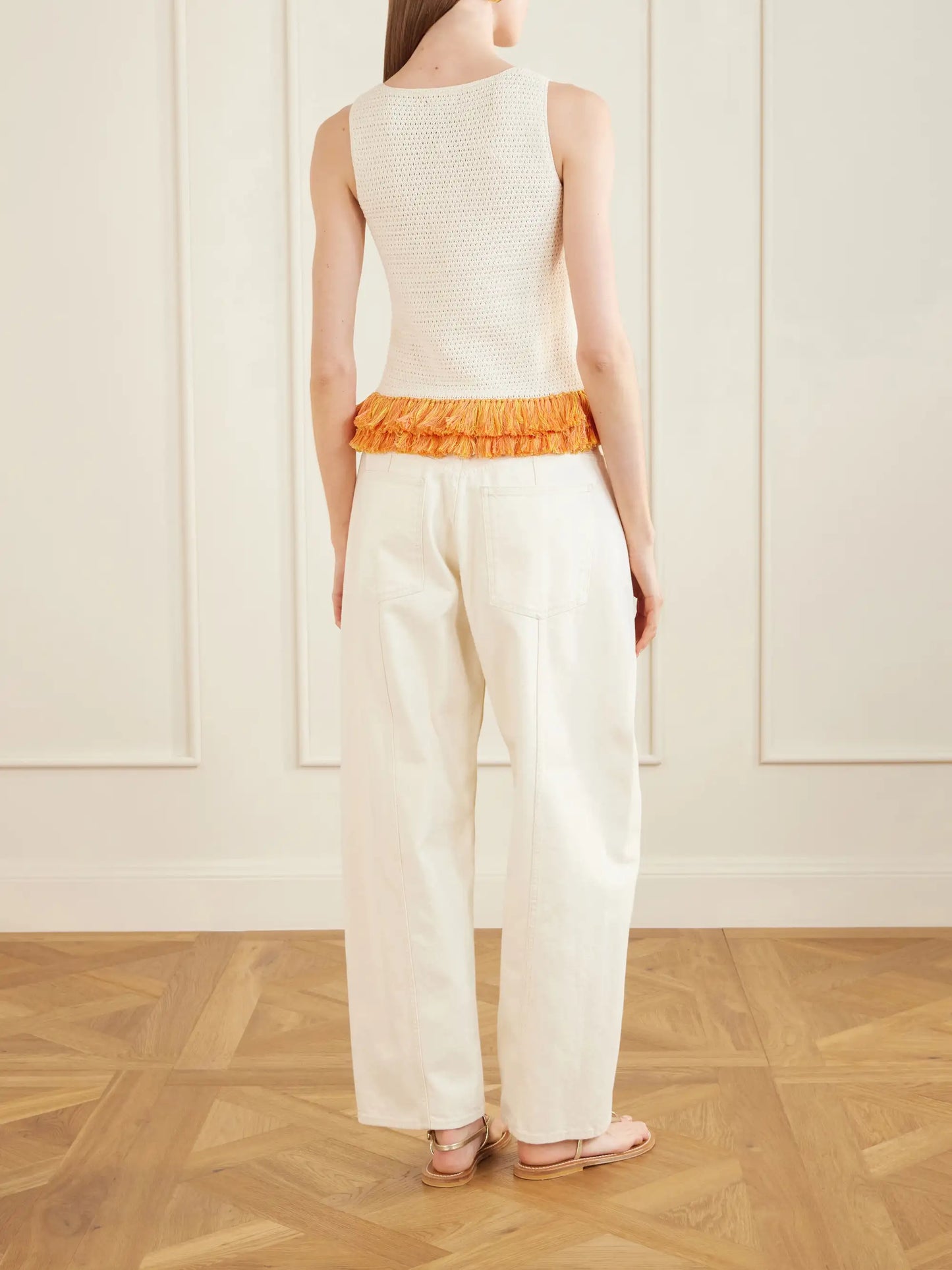 Amada Fringed Crocheted Cotton Tank