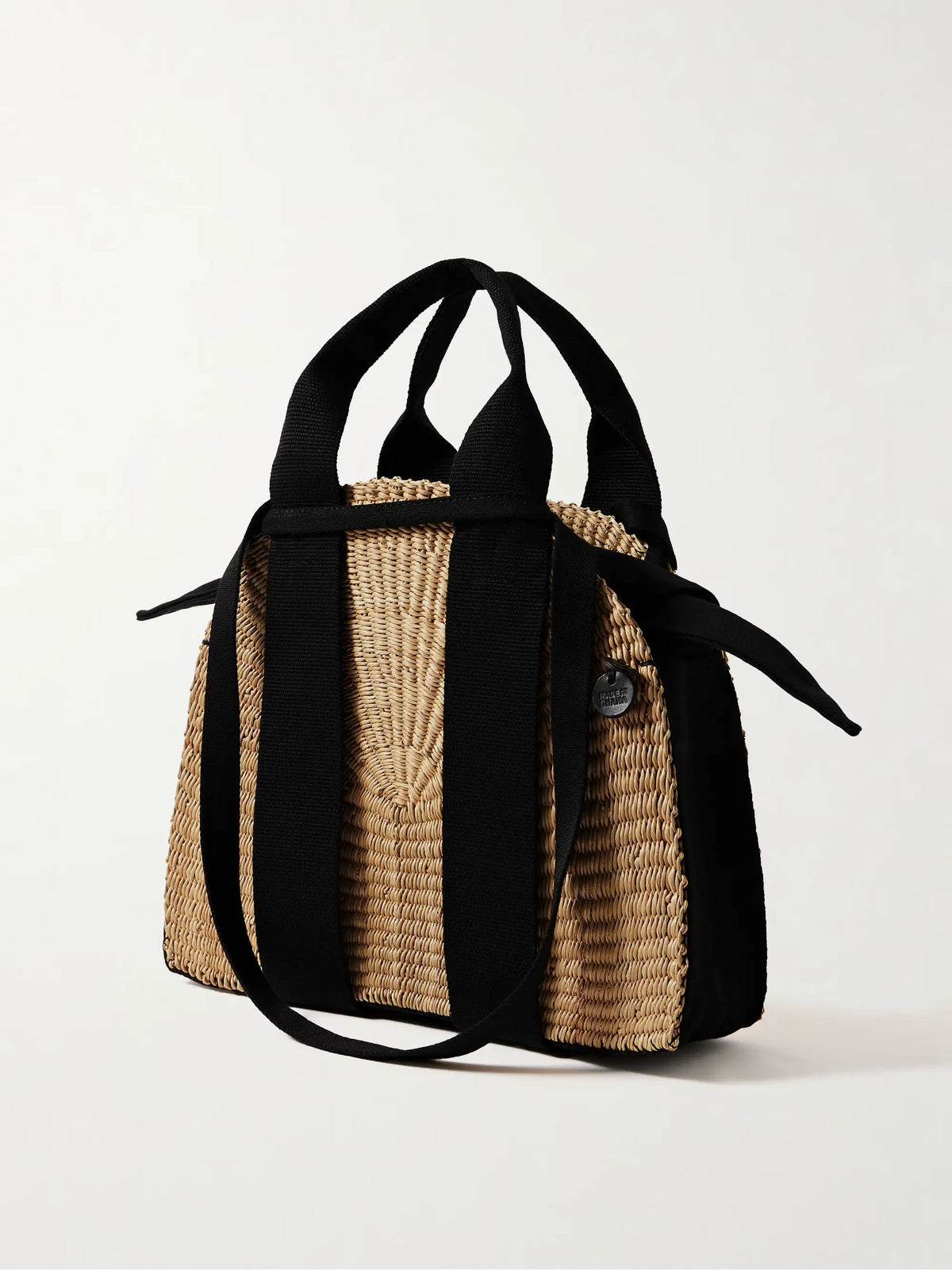 Mina Mini Canvas-trimmed Woven Straw Tote