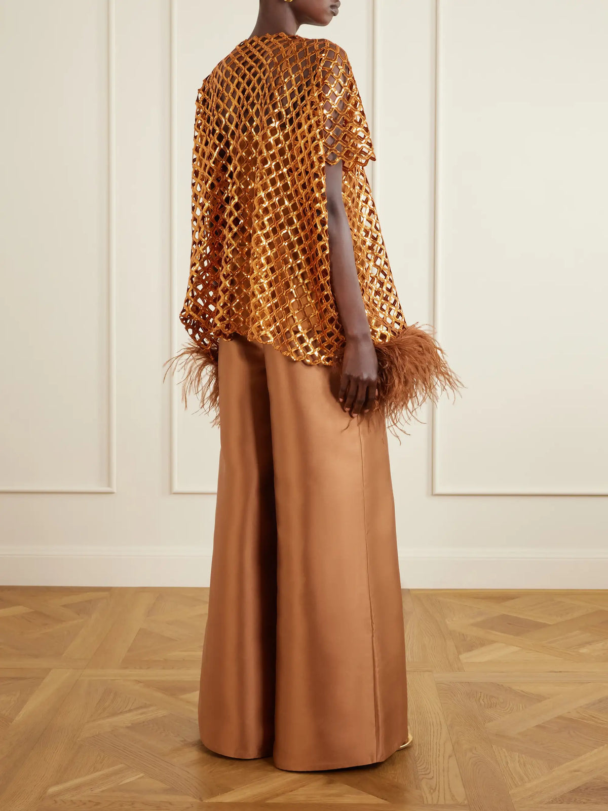 Feather-trimmed Sequined Blouse