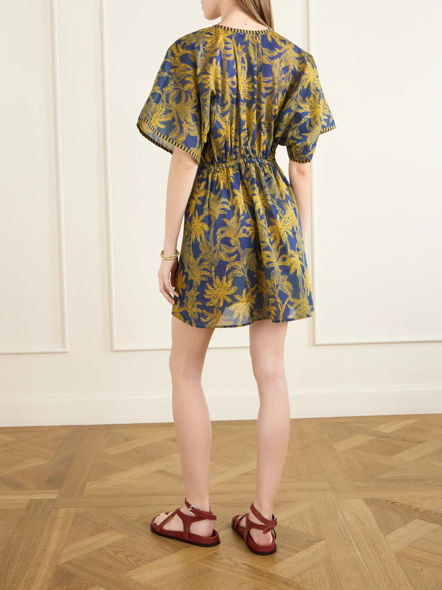 Peninsule Embellished Printed Cotton-voile Mini Dress