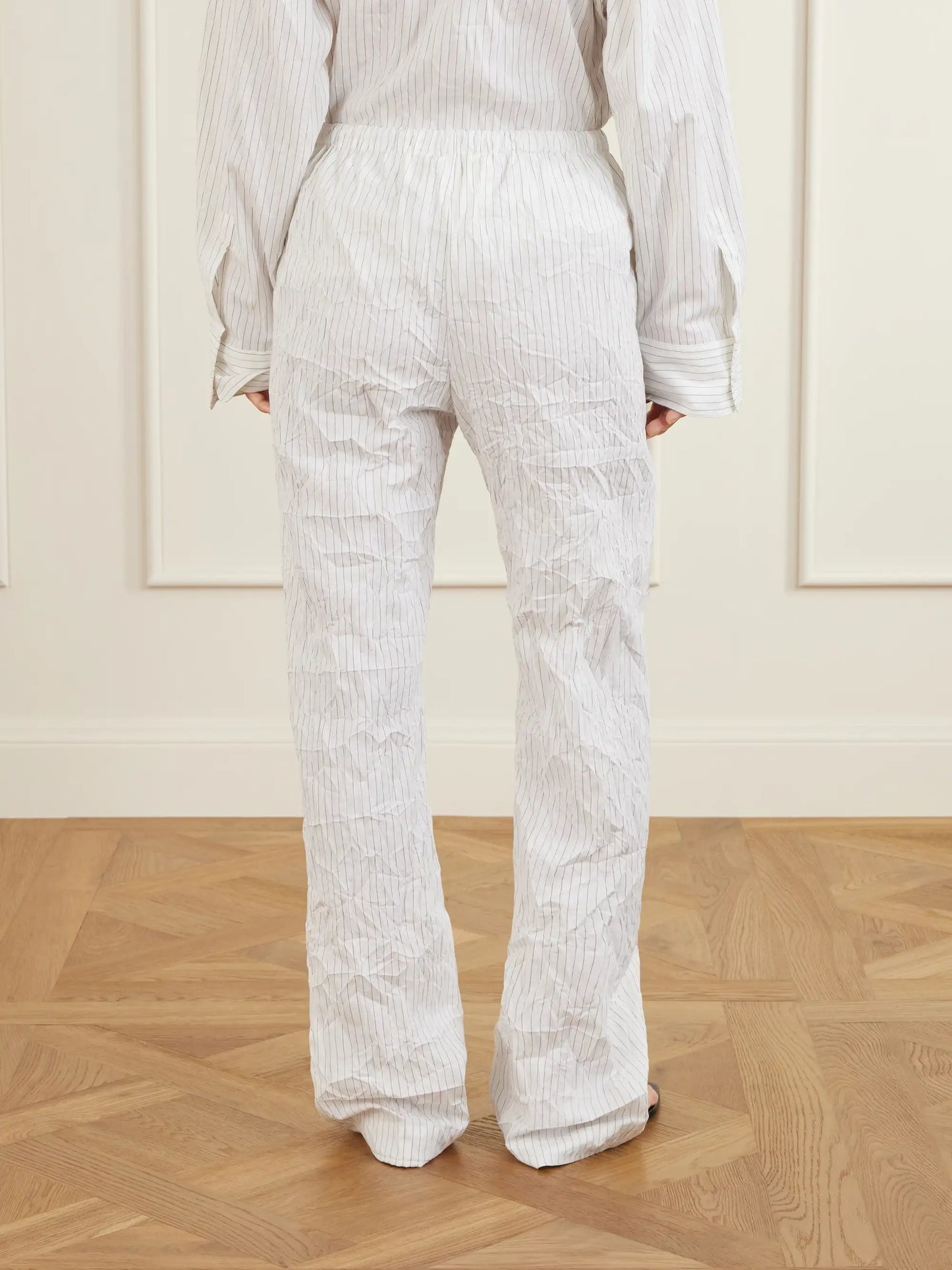 Striped Crepon Wide-leg Pants