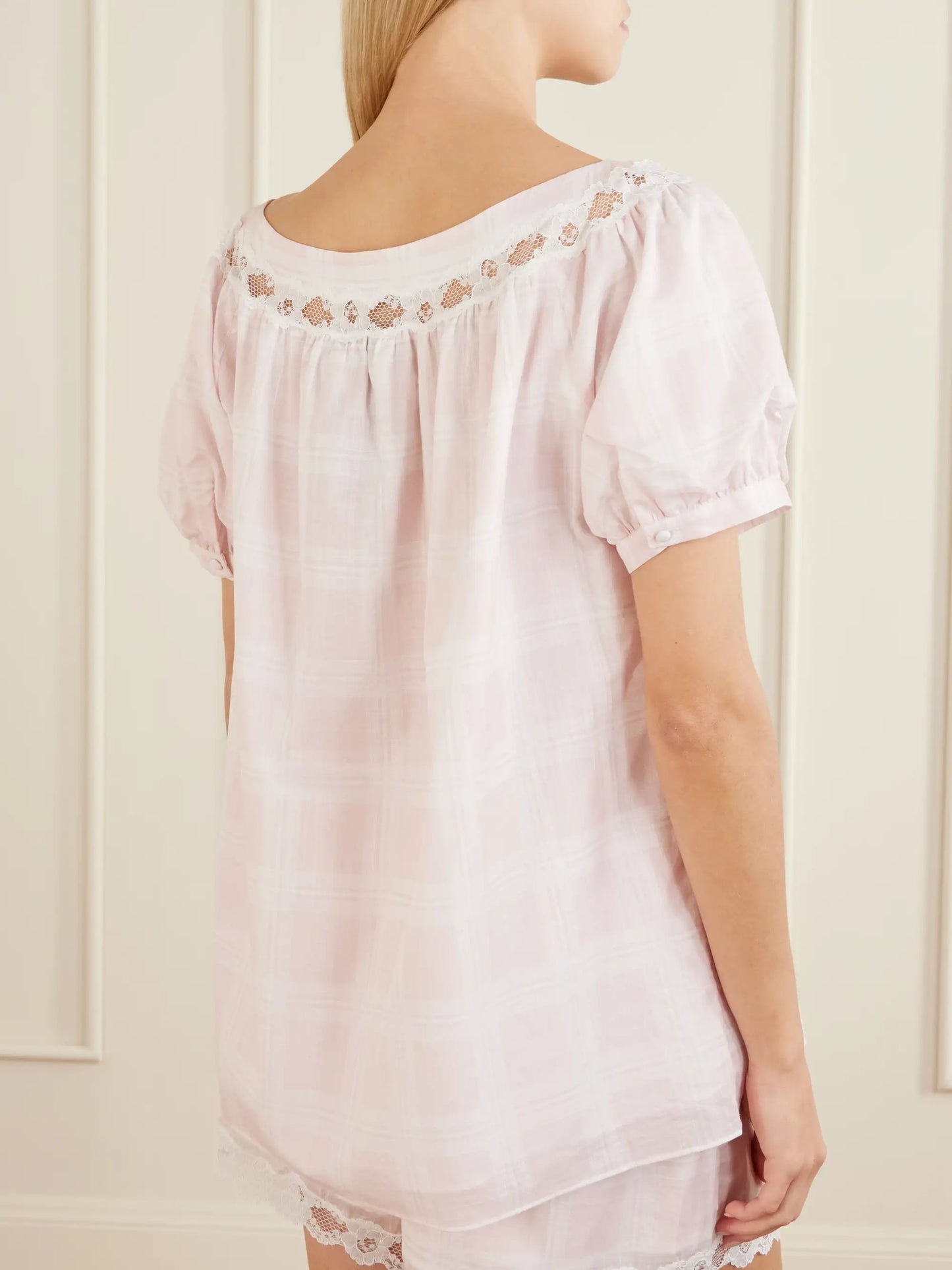 Marilyn Lace-trimmed Checked Cotton Blouse
