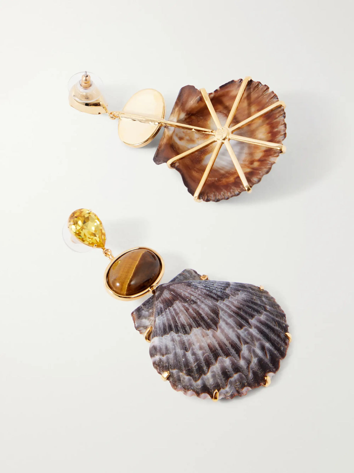 Augustine Gold-tone Crystal And Tiger Eye-embellished Seashell Earrings