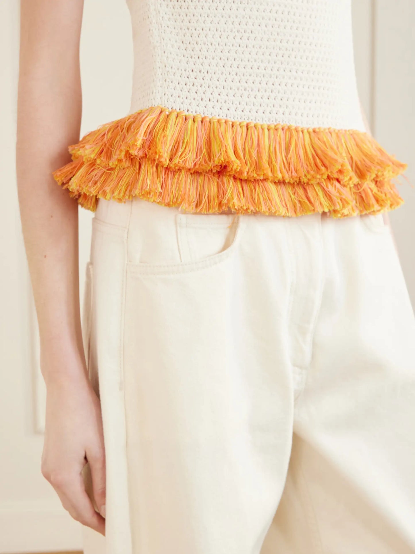 Amada Fringed Crocheted Cotton Tank