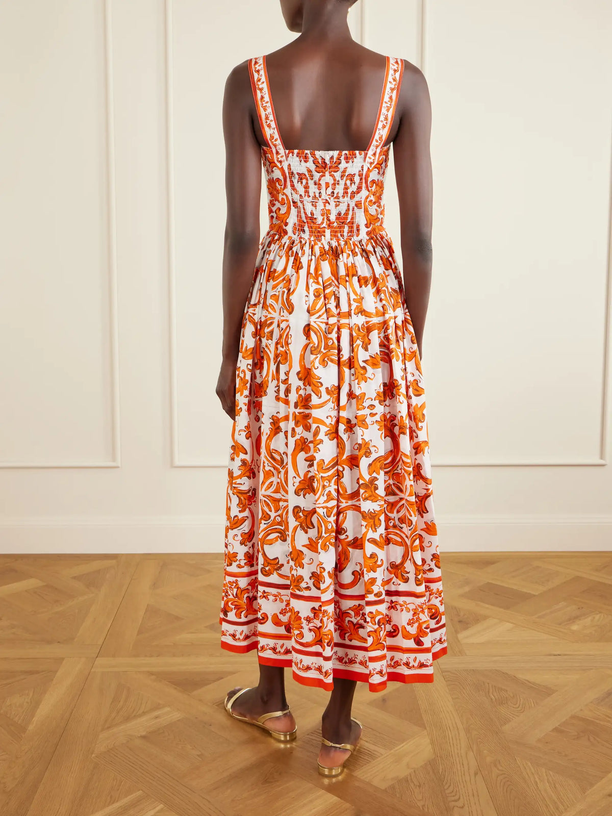 Pleated Printed Cotton-poplin Midi Dress