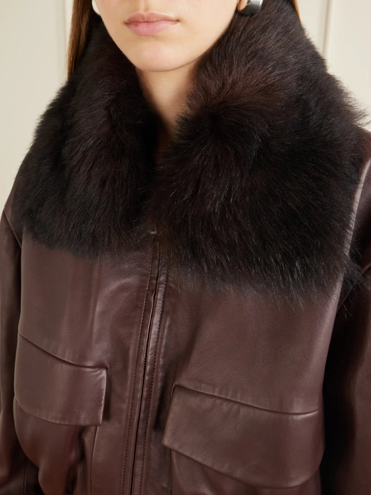 Nour Hammour Ellery Cropped Shearling-trimmed Leather Bomber Jacket