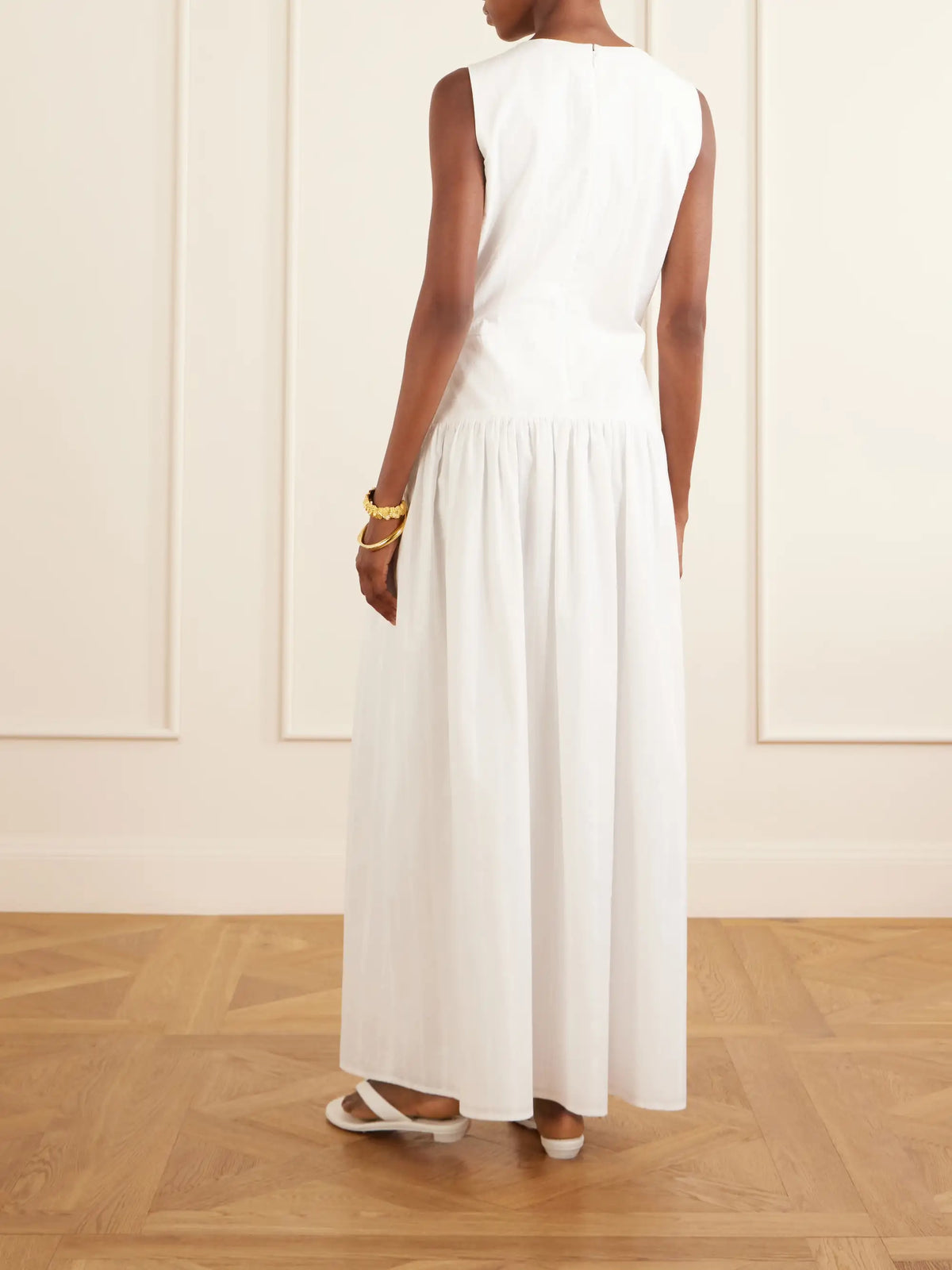 Ama Gathered Striped Cotton Maxi Dress