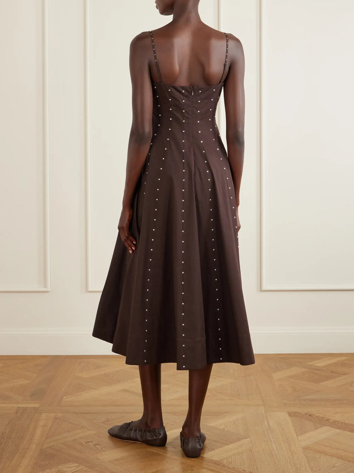Wylie Embellished Paneled Cotton-blend Poplin Midi Dress