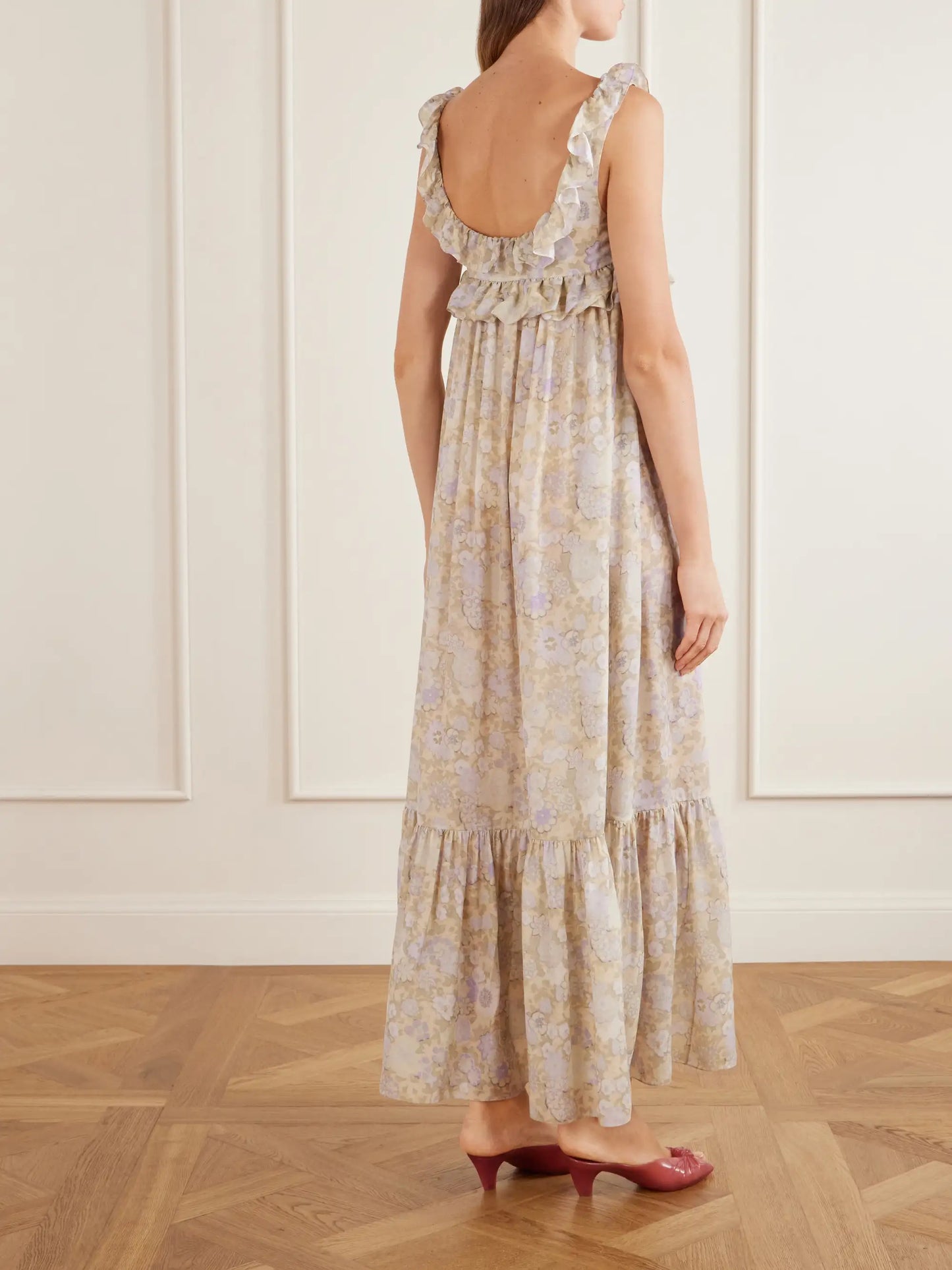 Ruffled Tiered Floral-print Silk-charmeuse Maxi Dress