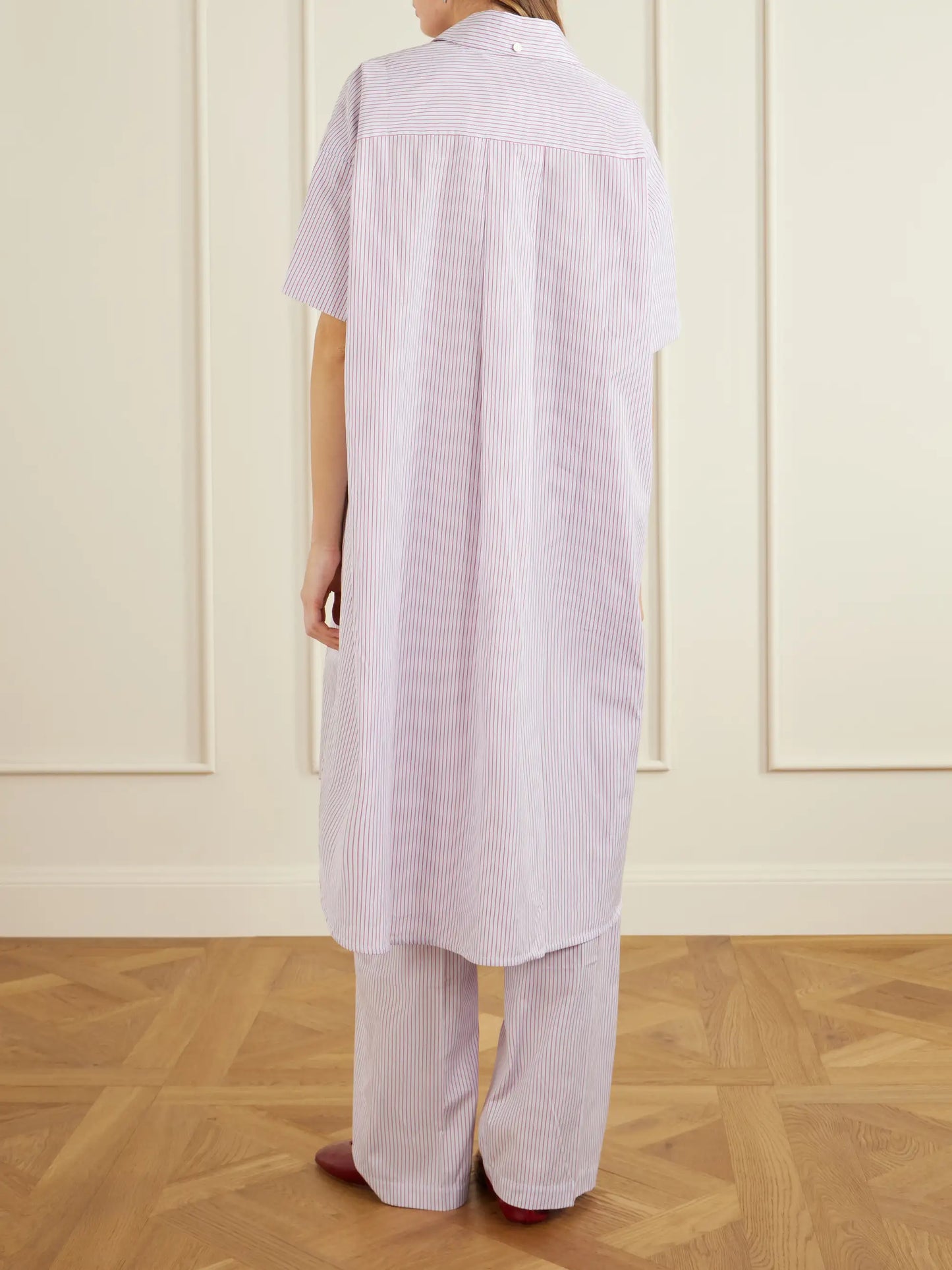 Anu Embroidered Striped Organic Cotton-poplin Midi Shirt Dress