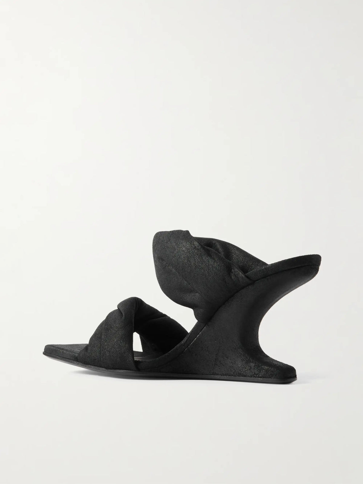 Twisted Cantilever Suede Wedge Mules