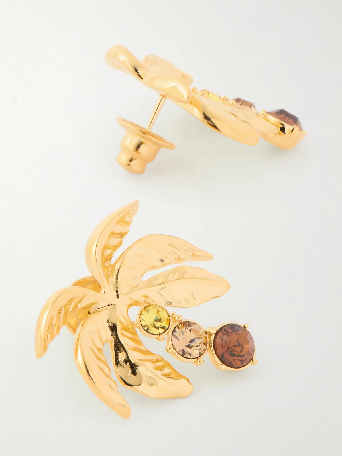 Palm Tree Crystal-embellished Gold-tone Clip Earrings