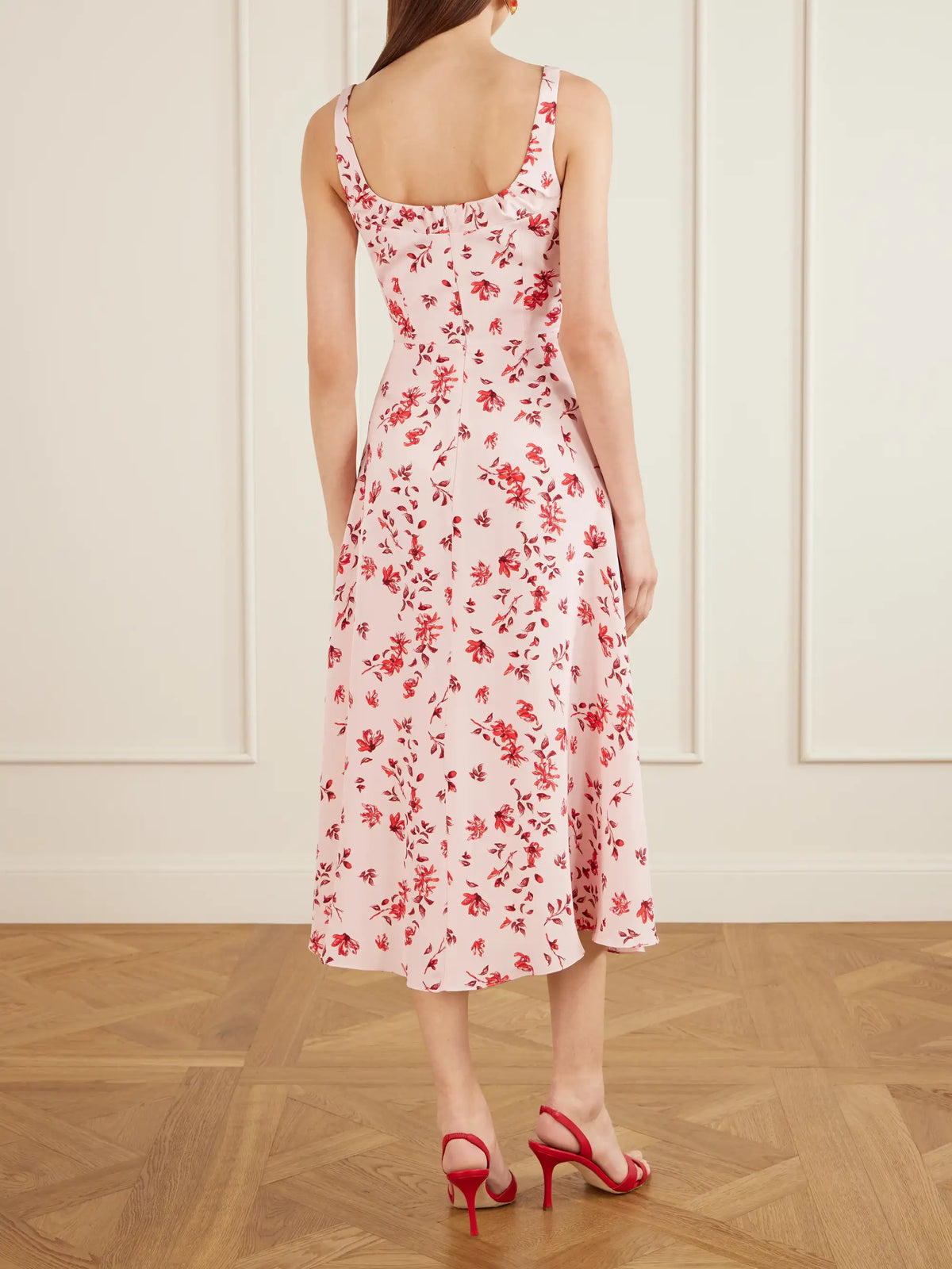 Verena Ruched Floral-print Silk Midi Dress