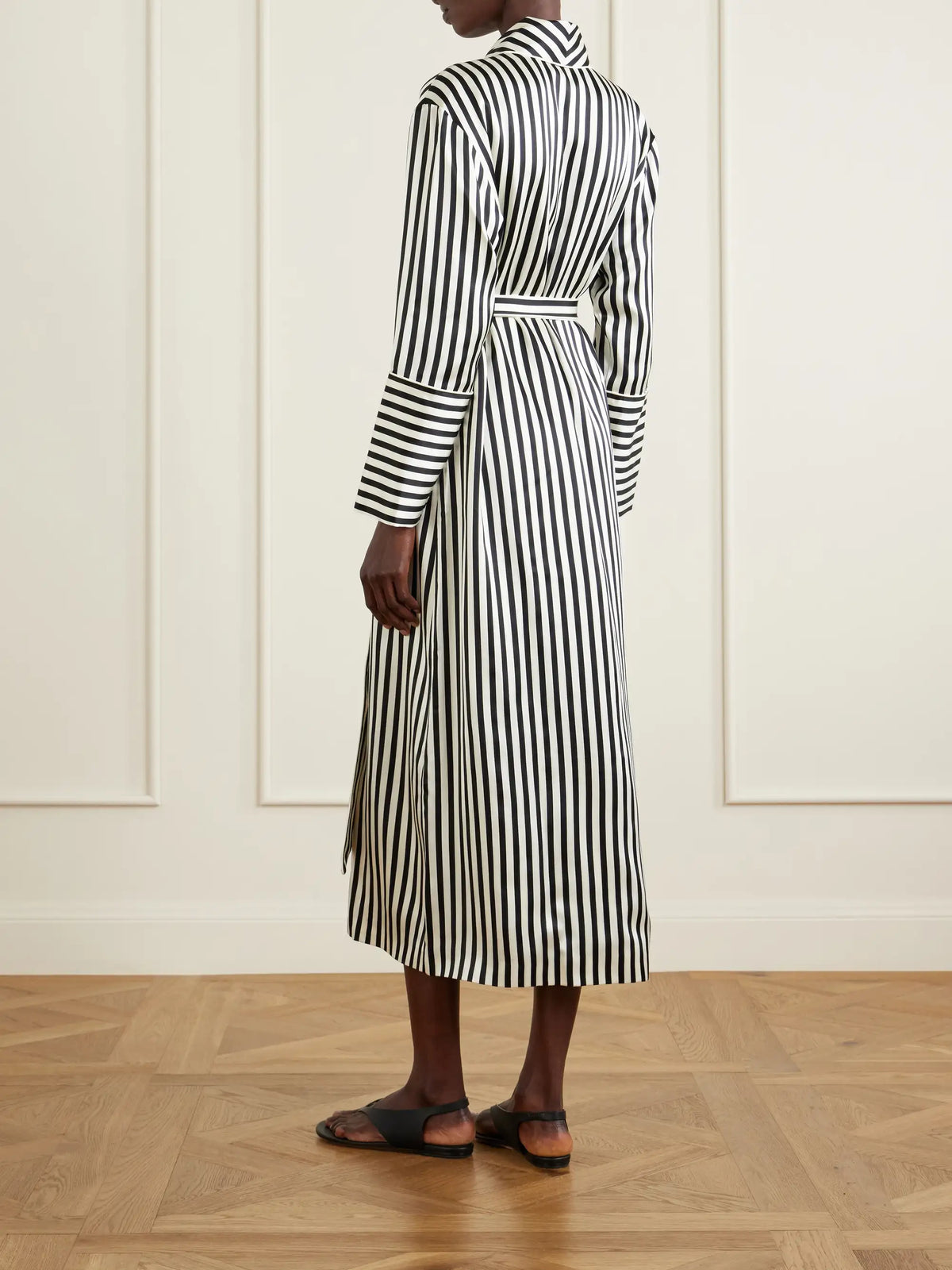 Nika Belted Striped Silk-satin Robe