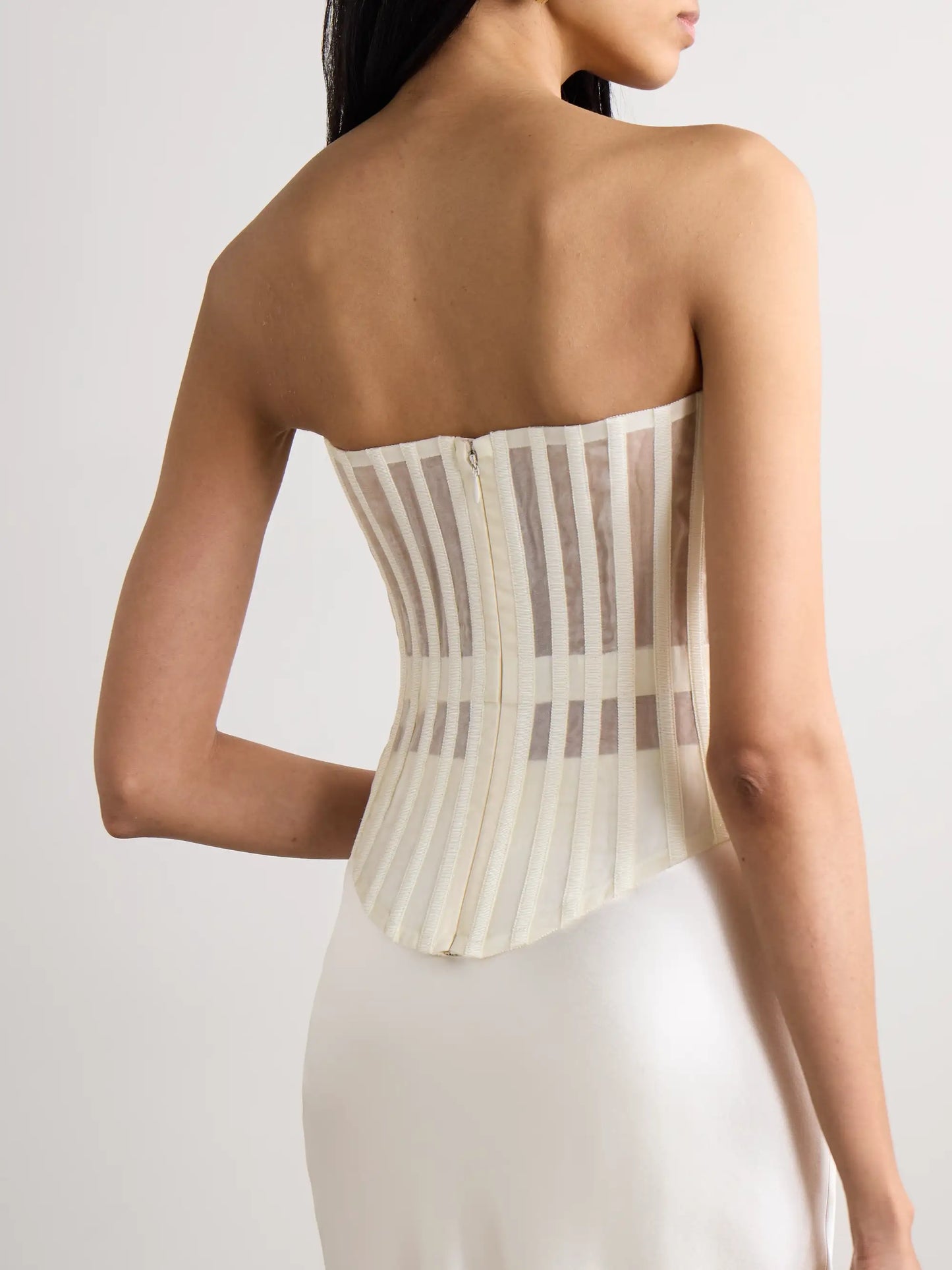 Milo Organza And Grosgrain-trimmed Ruched Tulle Bustier Top