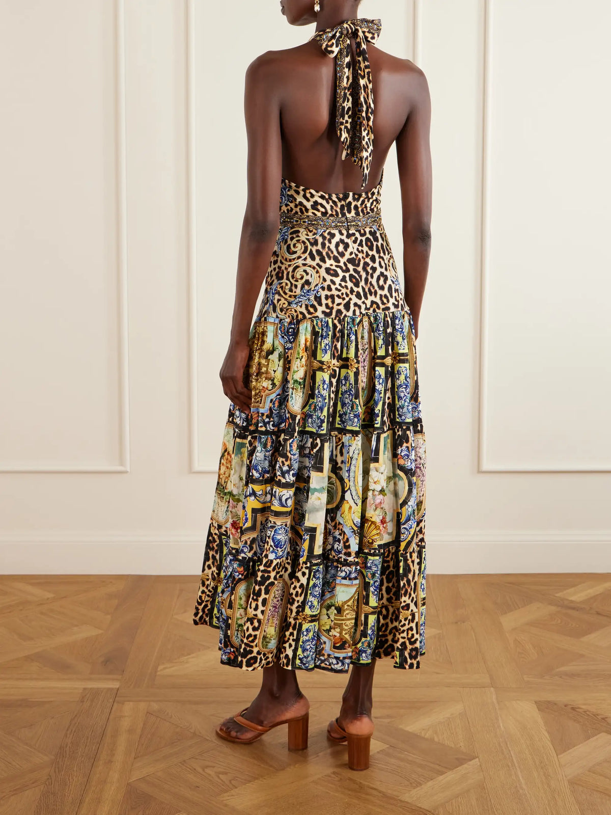 Tiered Crystal-embellished Printed Jersey Maxi Dress