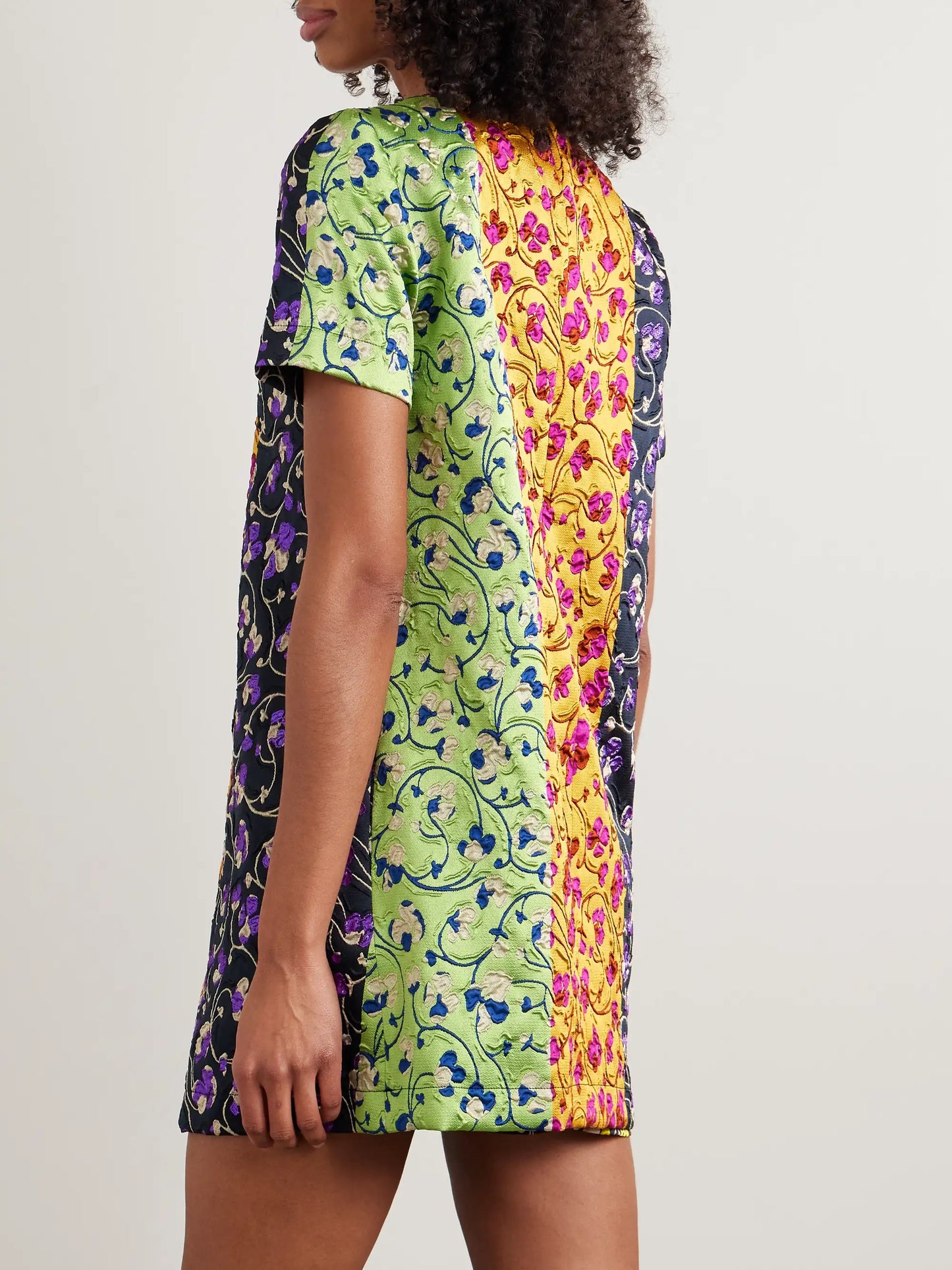 Paneled Embroidered Cloque Mini Dress