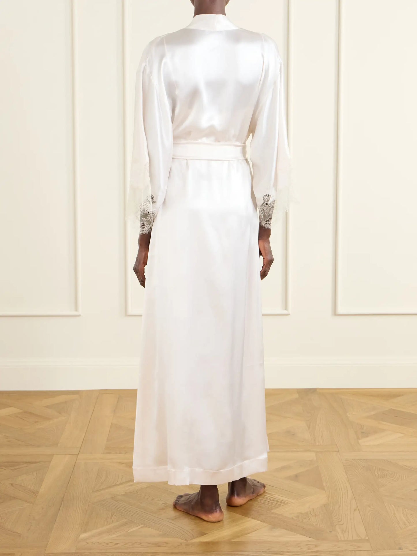 Belted Lace-trimmed Silk-satin Robe