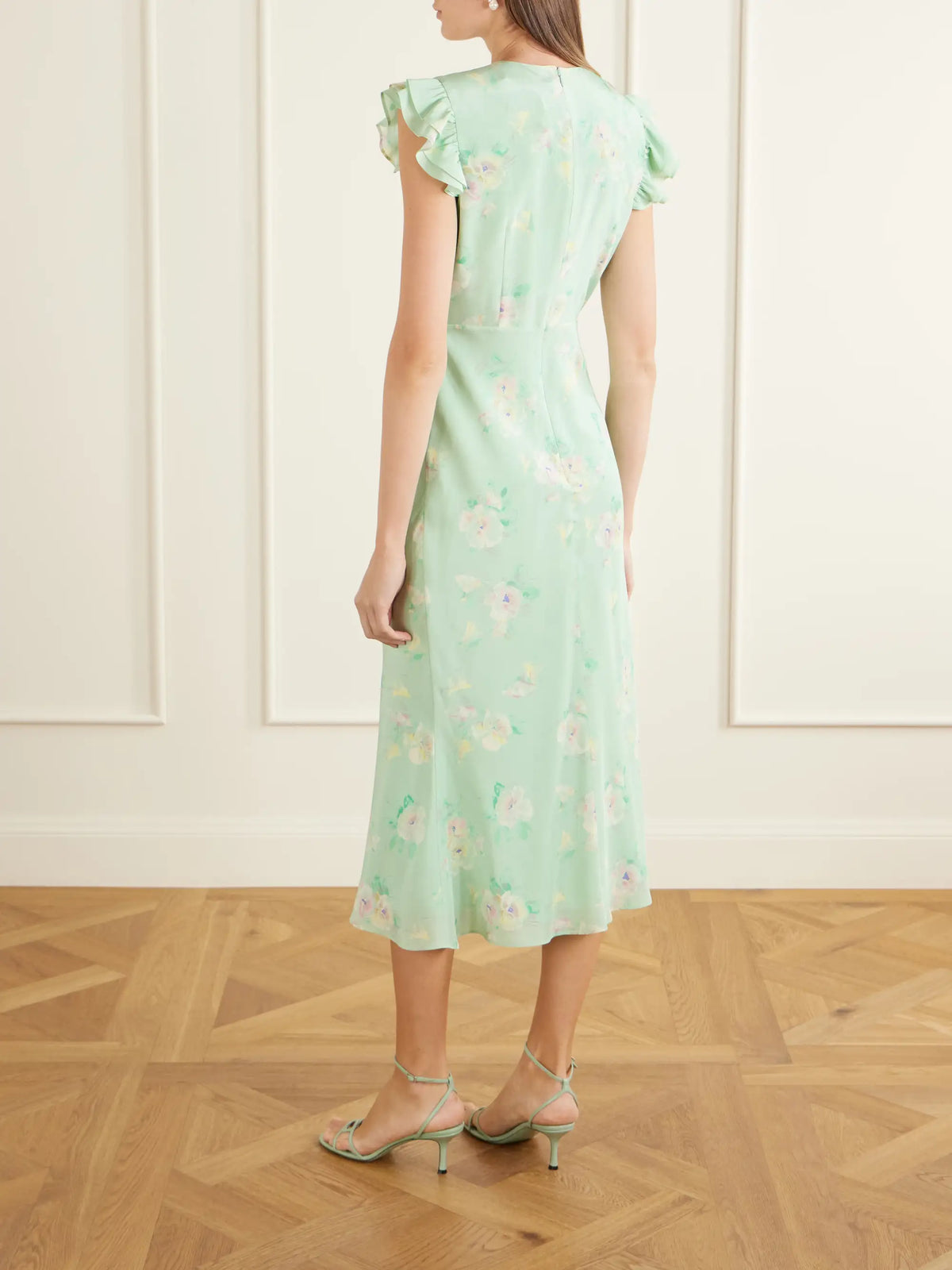 Floral-print Ruffle-trim Silk Midi Dress