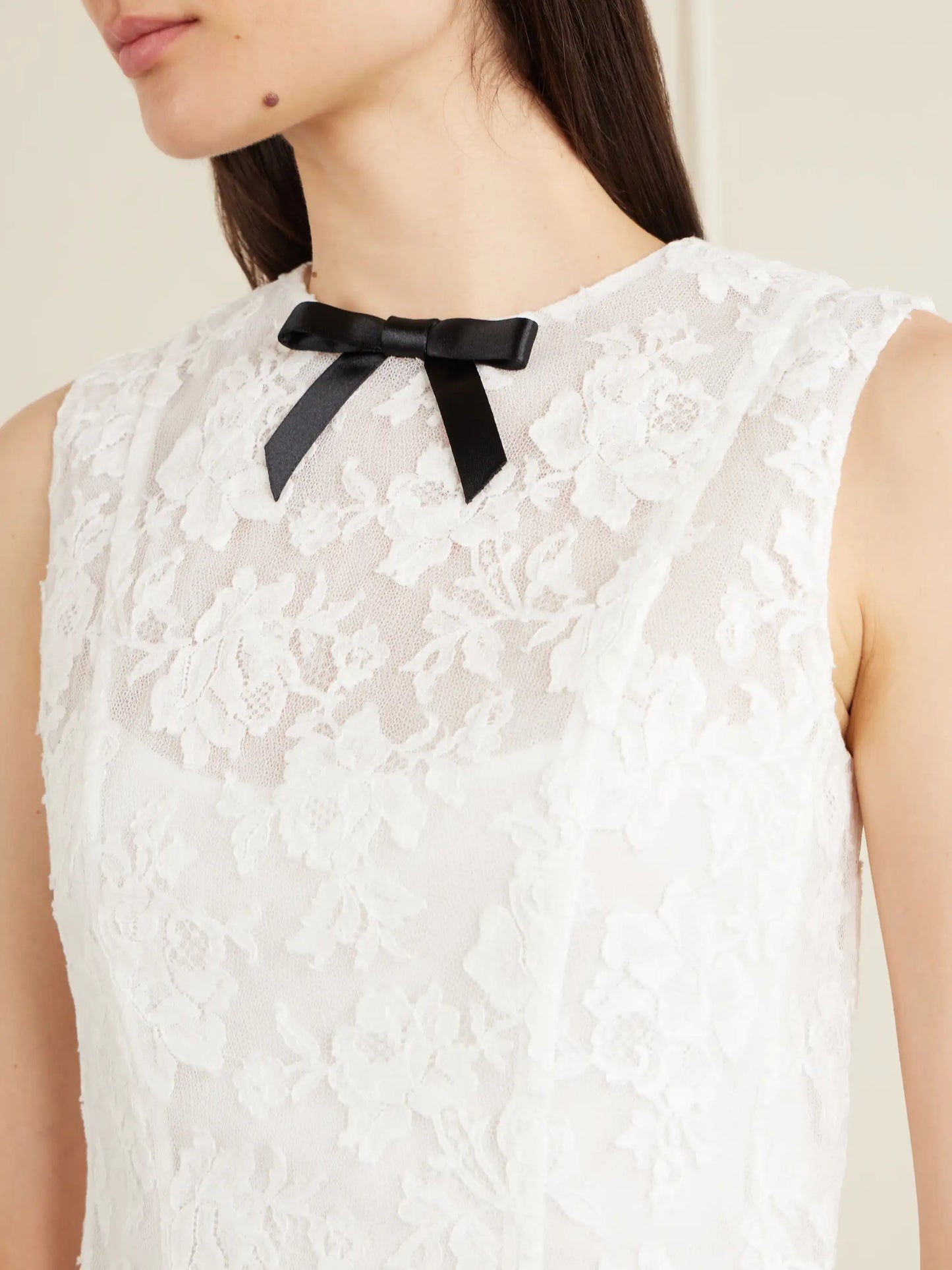 Bow-detailed Cotton-blend Guipure-lace Mini Dress