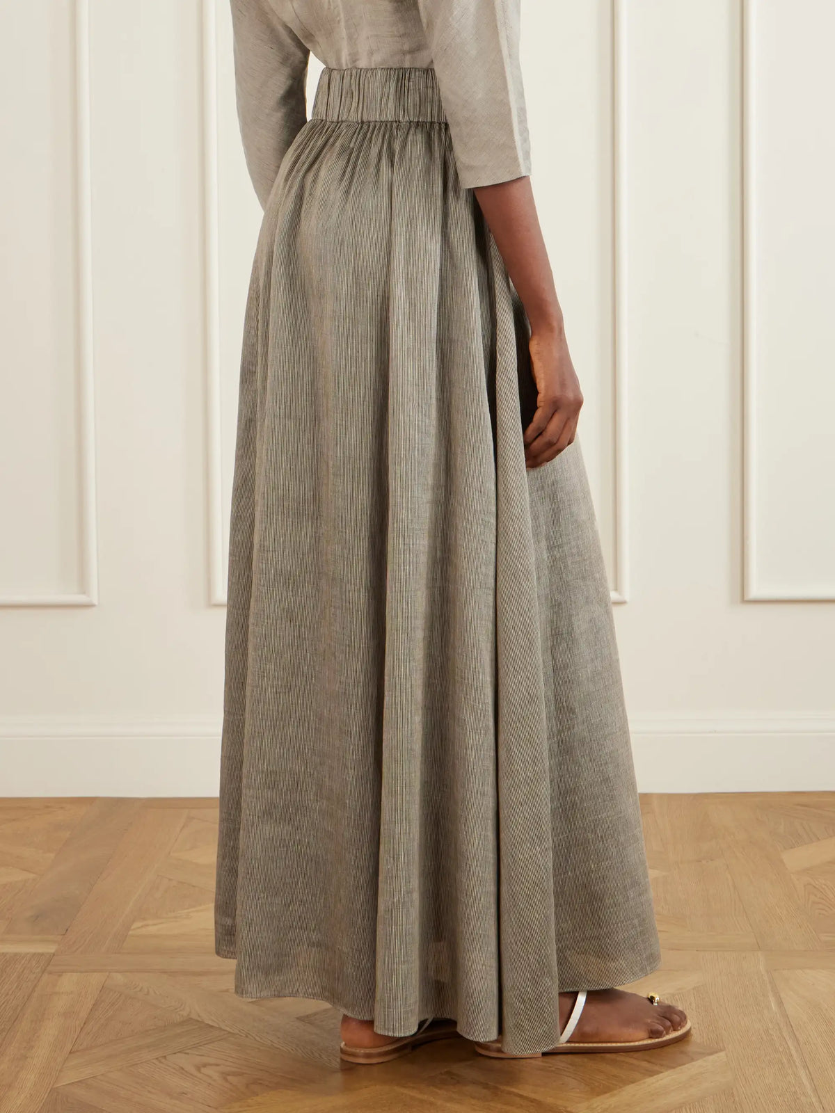 Aria Striped Linen And Silk-blend Maxi Skirt