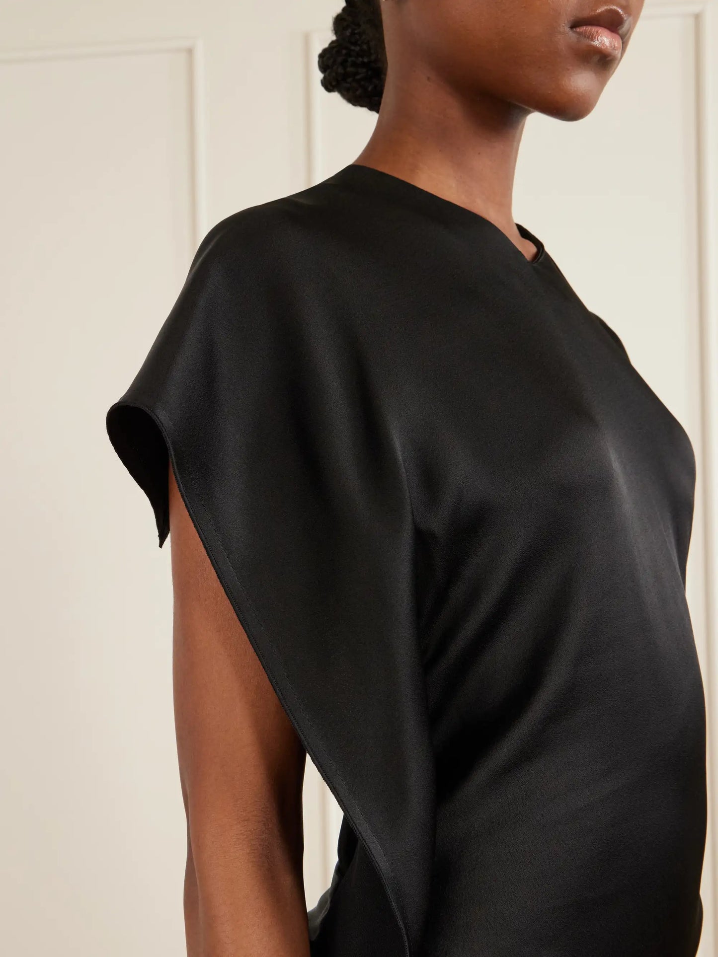 Victoria Gathered Satin Midi Dress