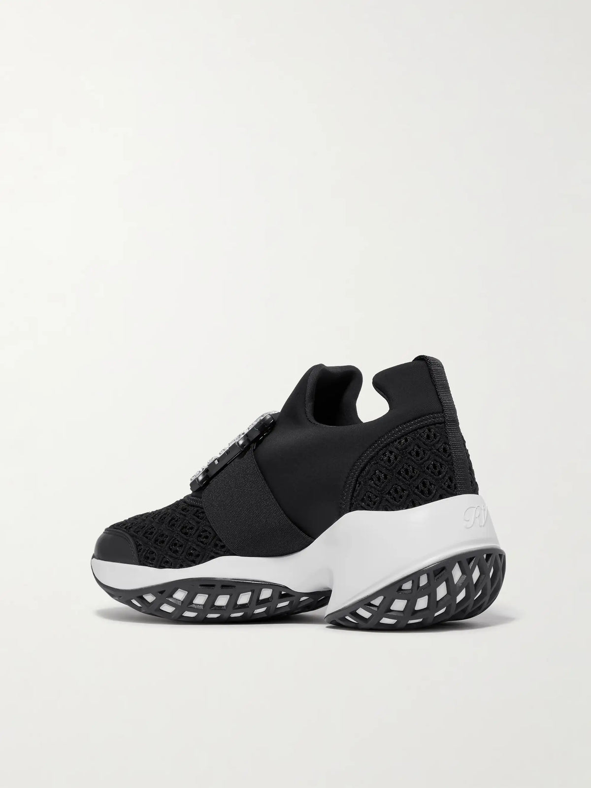Viv Run Crystal-embellished Stretch, Mesh And Leather Sneakers