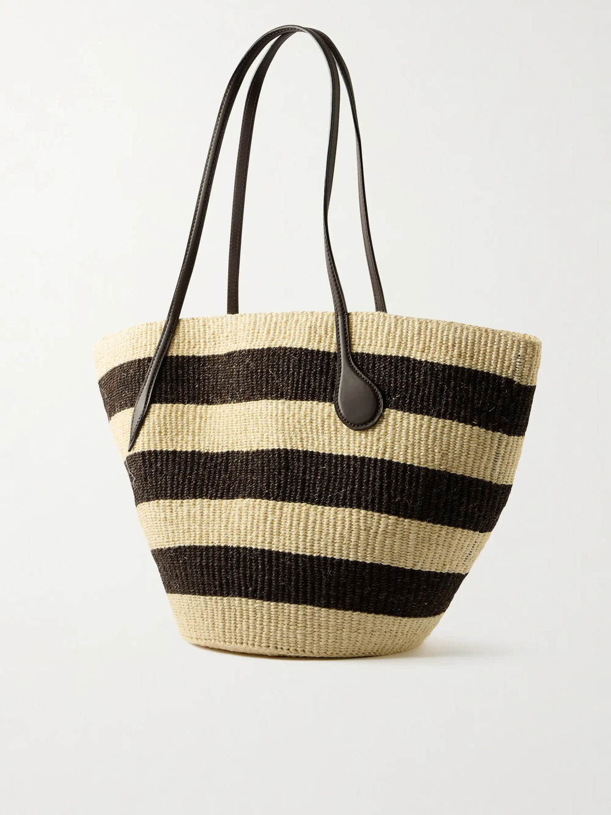 Leather-trimmed Striped Sisal Tote
