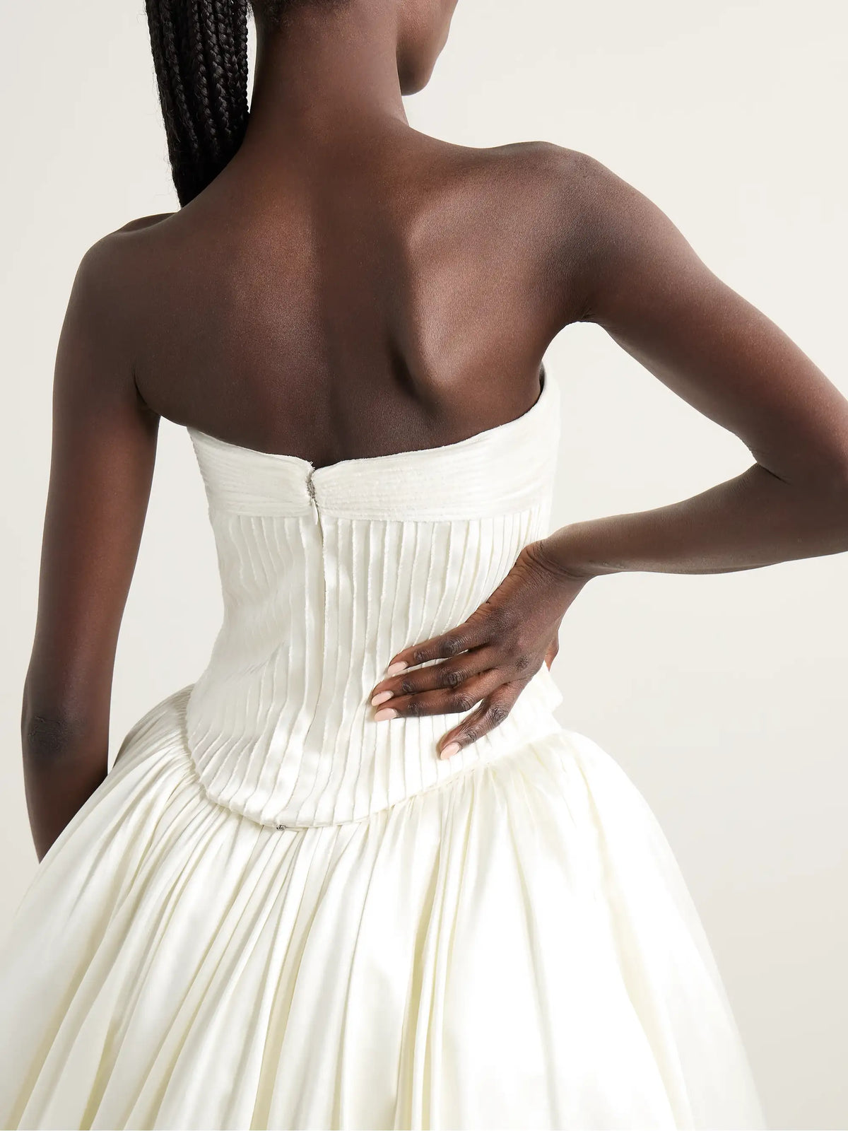 Danielle Frankel Ella Strapless Frayed Pintucked Silk And Wool-blend Satin Bustier Top