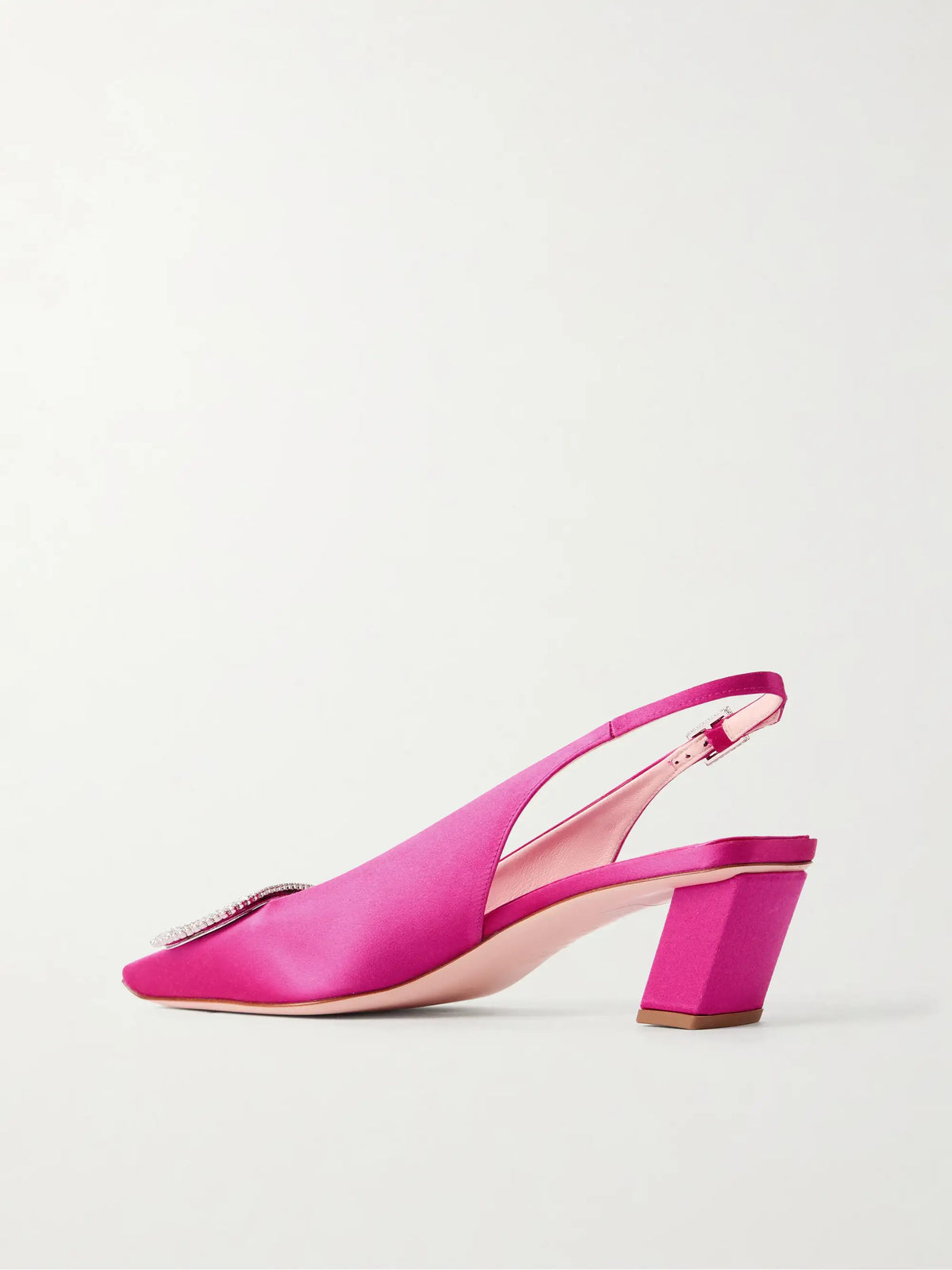 Belle Vivier Pilgrim 45 Crystal-embellished Satin Slingback Pumps
