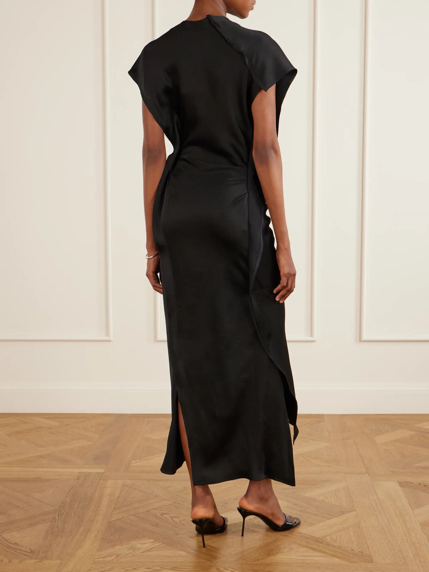 Victoria Gathered Satin Midi Dress