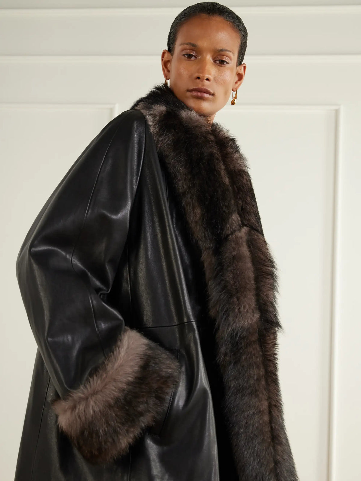 Nour Hammour Aida Shearling-trimmed Leather Coat