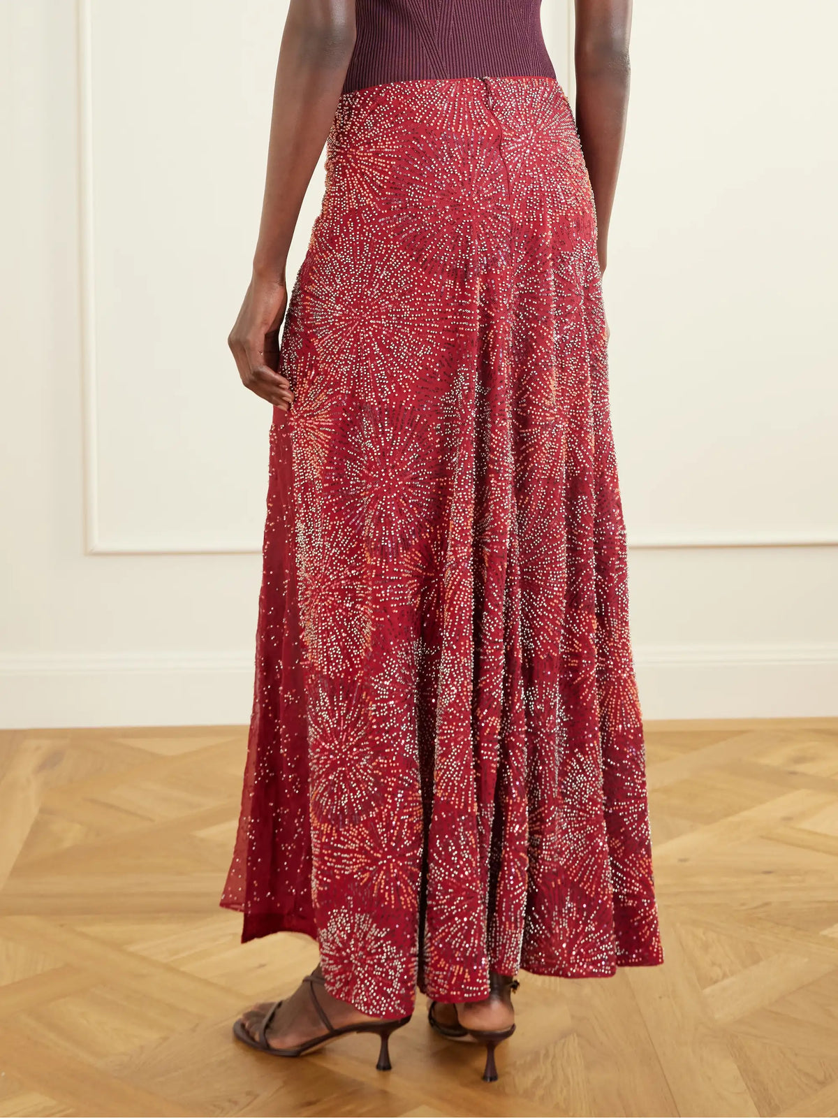 Embellished Crepe Maxi Skirt