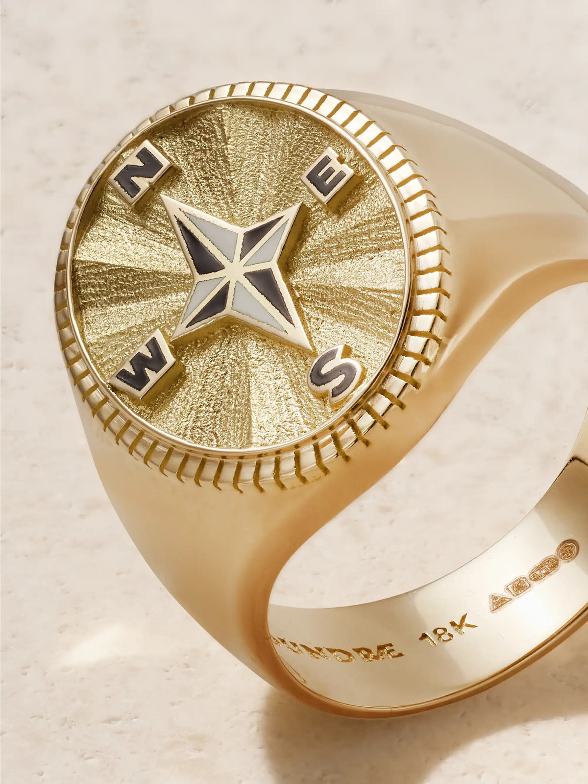 Internal Compass 18-karat Gold And Enamel Signet Ring