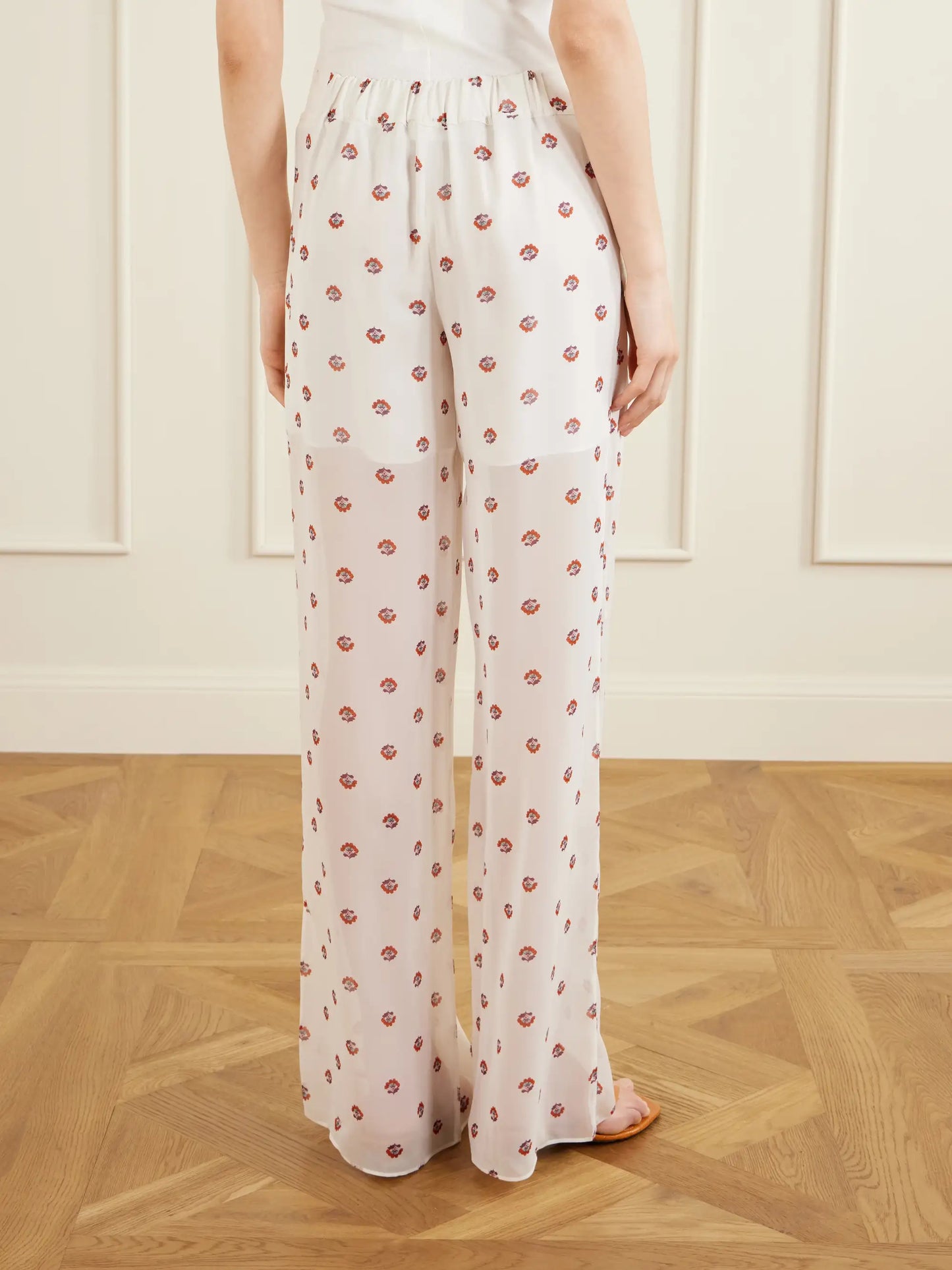 Palazzo Floral-print Wide-leg Silk Pants