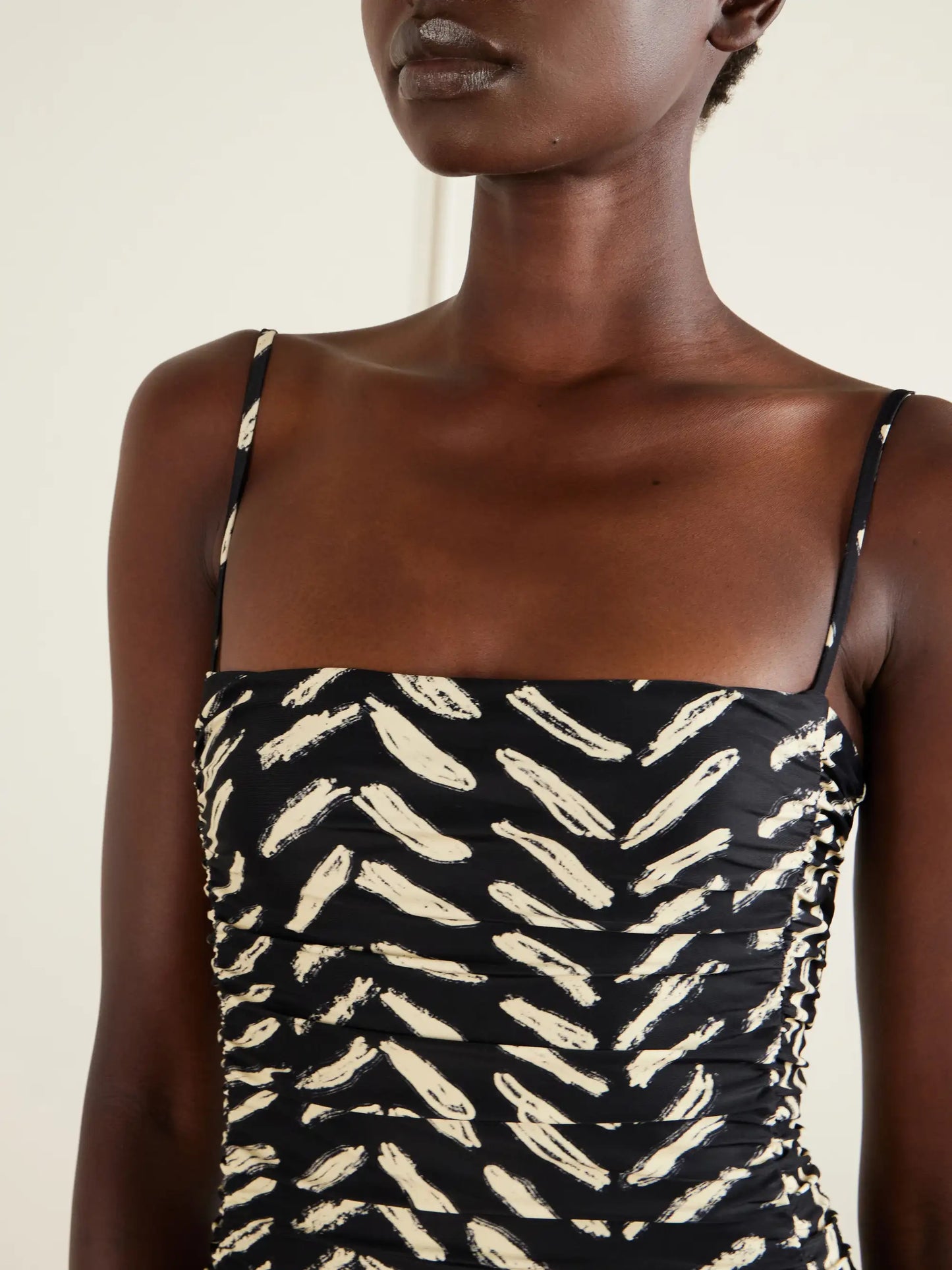 Whispering Tides Ruched Printed Recycled Stretch-jersey One-piece