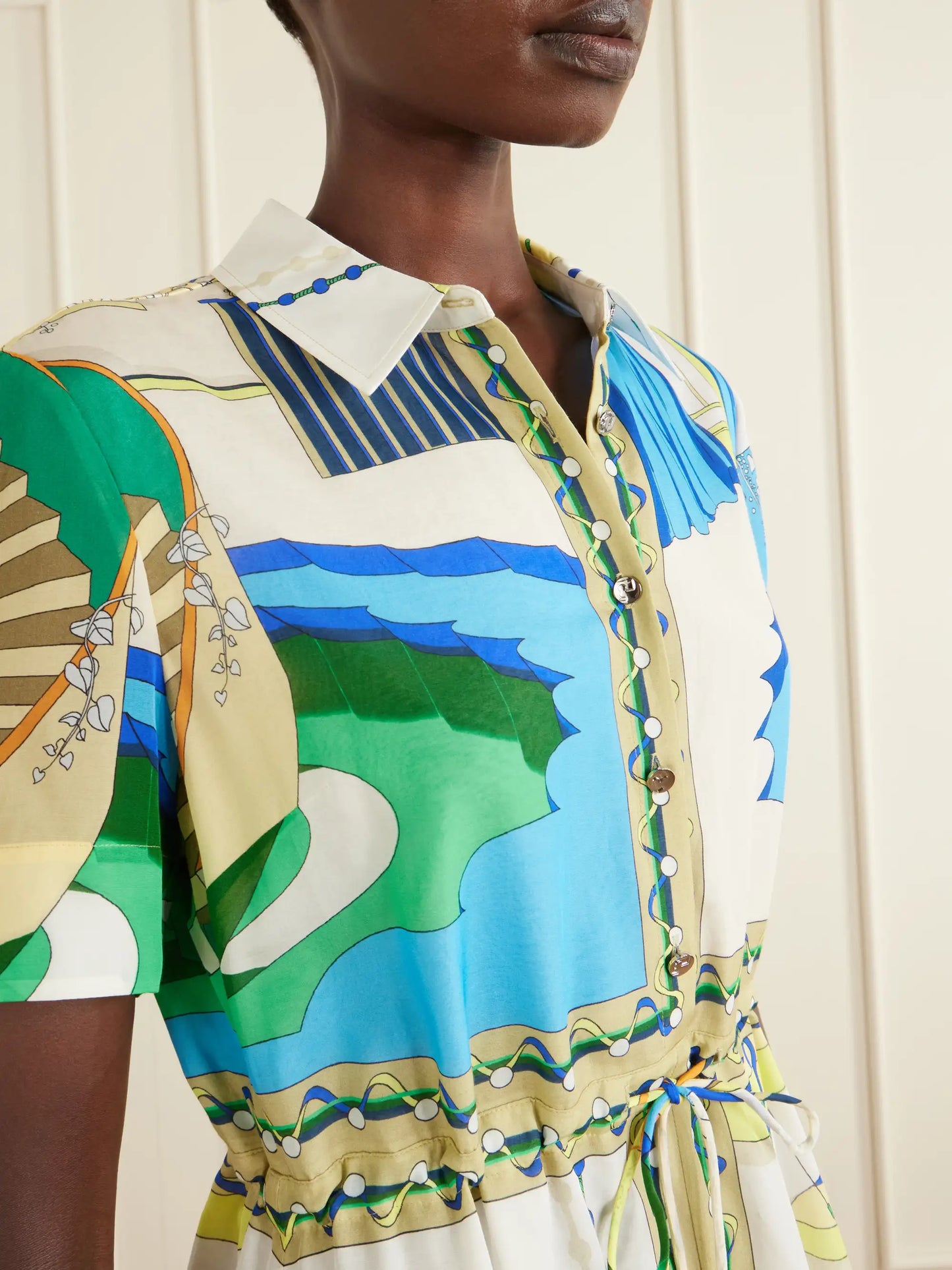 Belted Printed Silk And Cotton-blend Maxi Dress