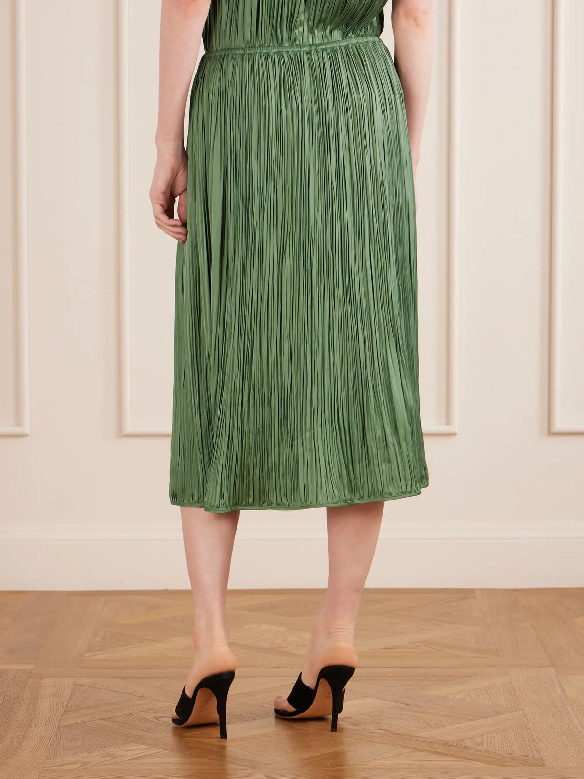 AFLALO Avelline Plissé-satin Midi Skirt