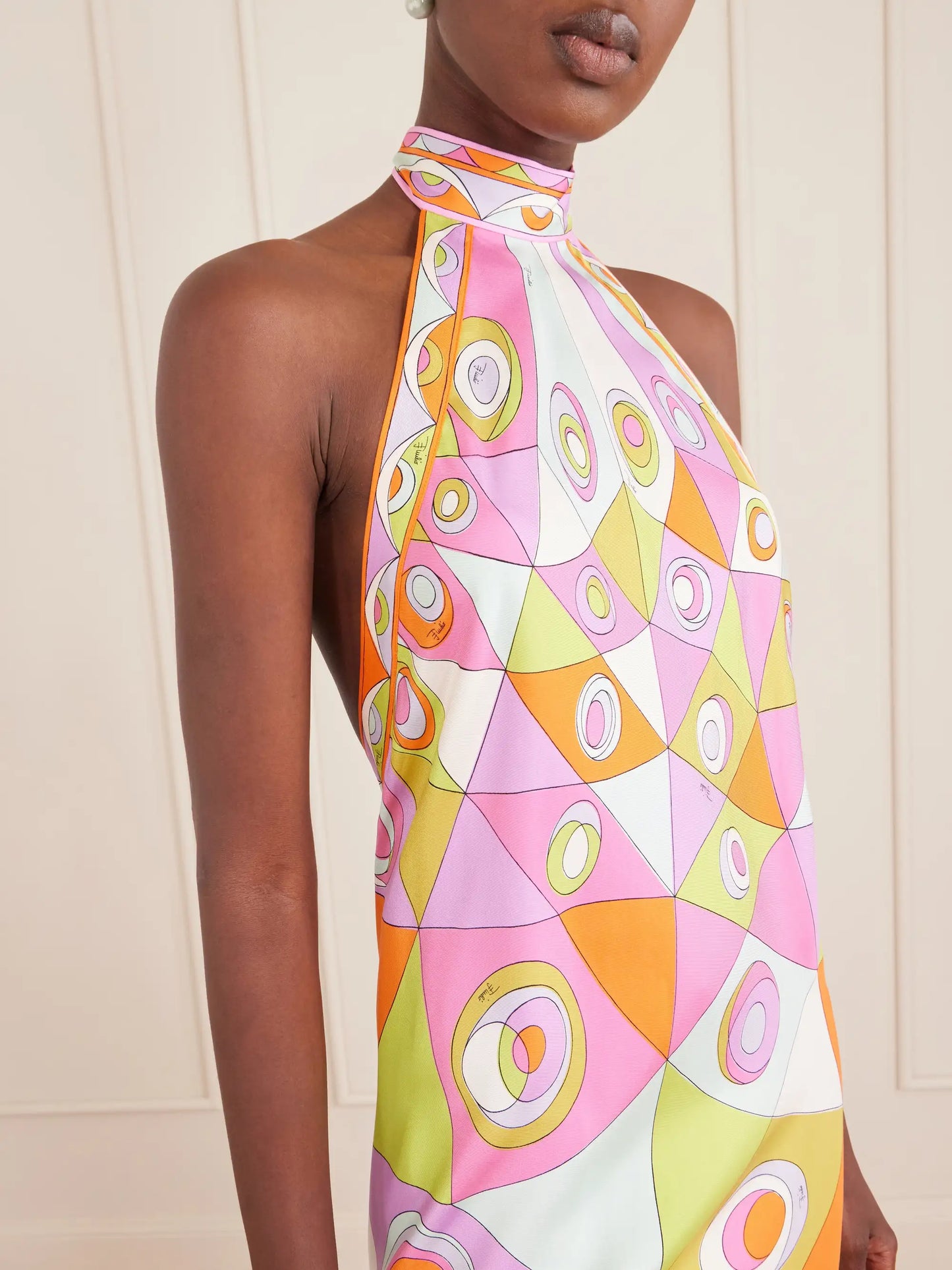 Asymmetric Printed Silk-twill Halterneck Dress