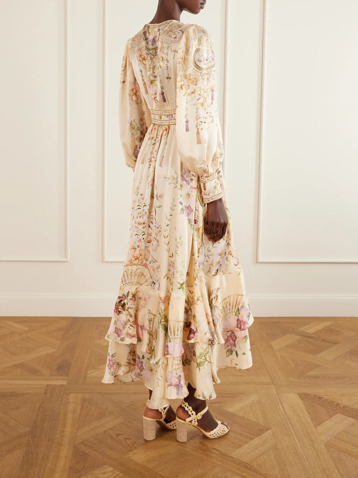 Crystal-embellished Tiered Floral-print Silk-chiffon Midi Dress