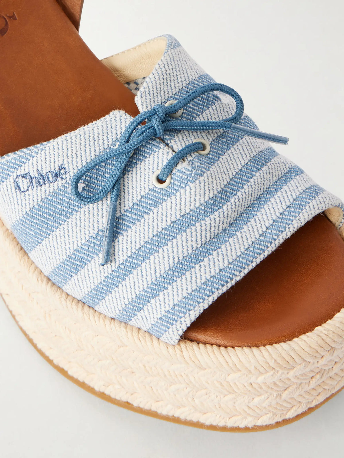 Leather-trimmed Striped Canvas Platform Sandals