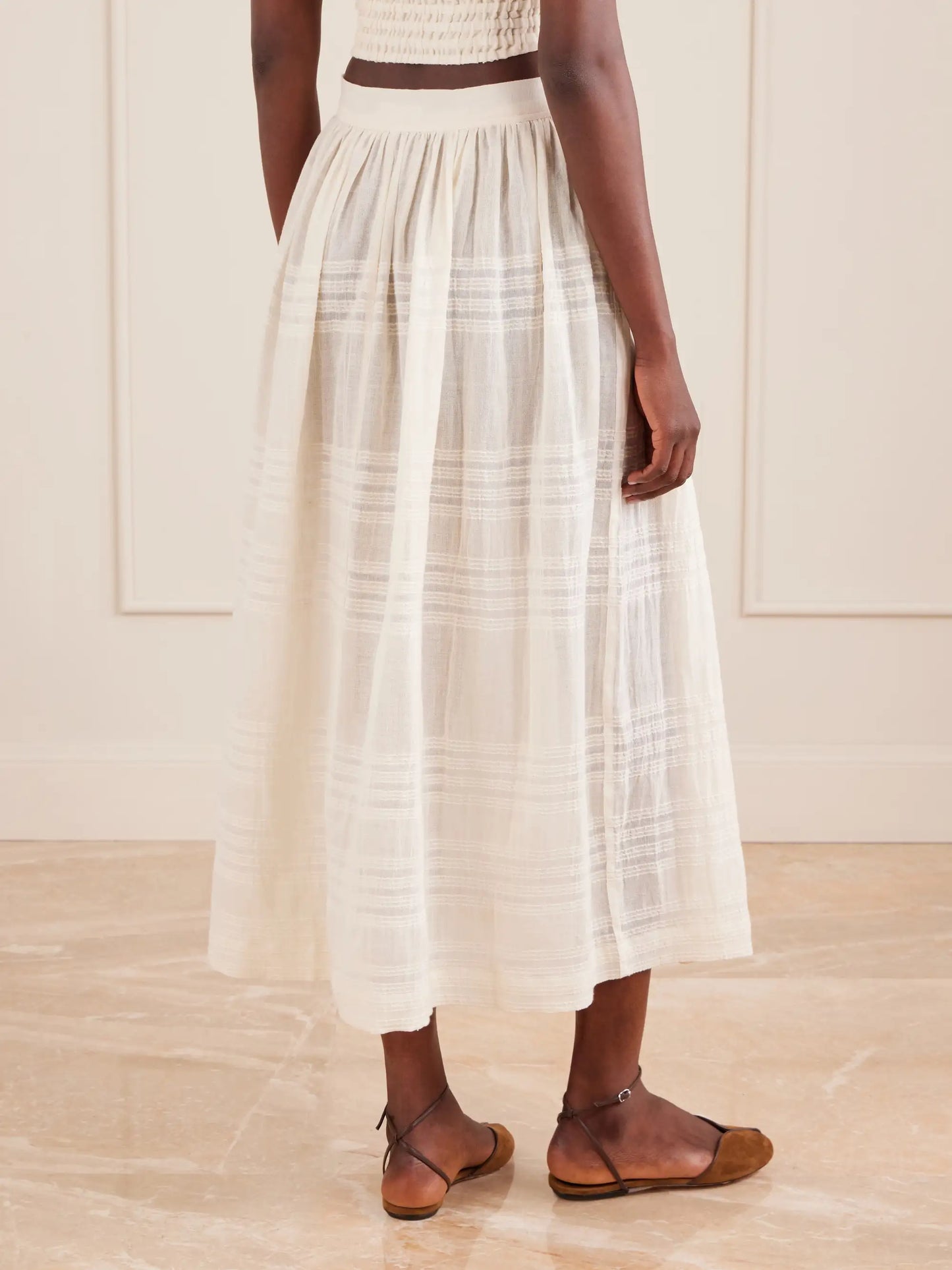 Freye Striped Cotton Midi Skirt