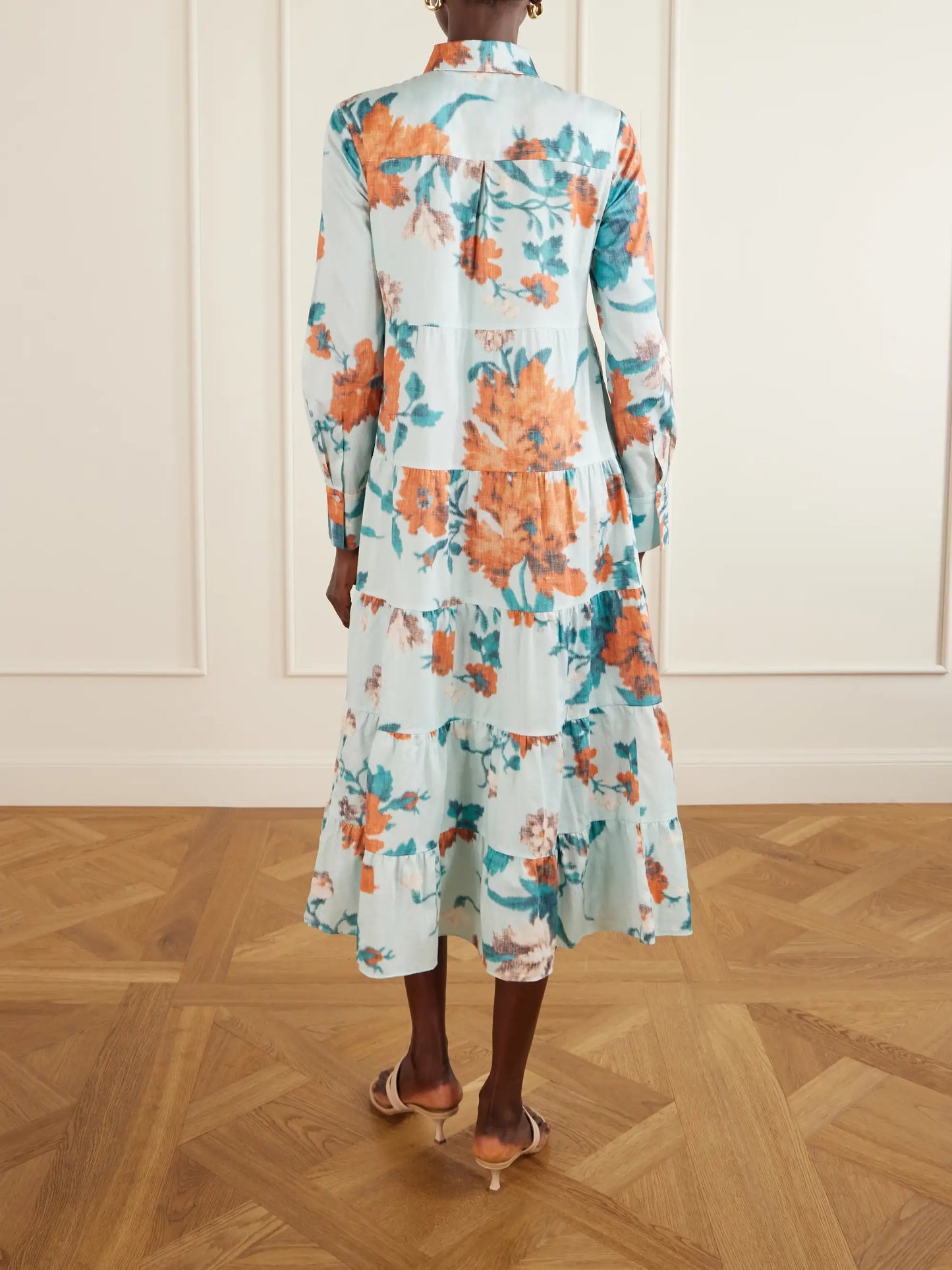 Tiered Floral-print Cotton Midi Dress