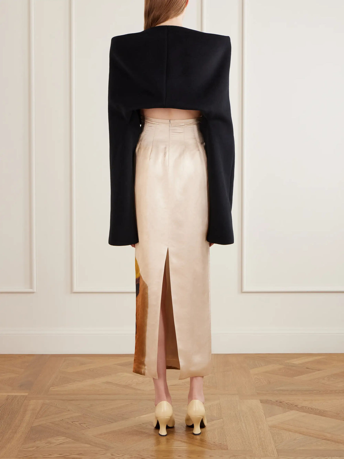 KHAITE Winston Printed Darted Satin Midi Skit