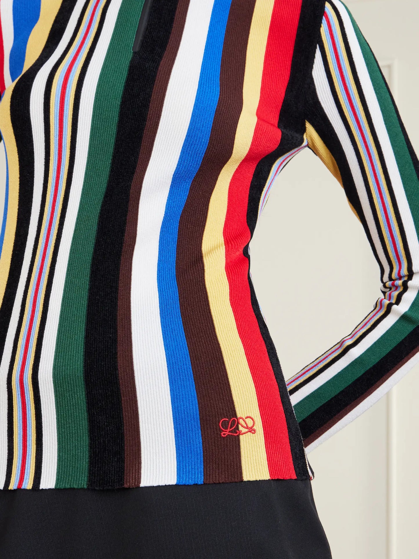 Striped Ribbed-knit Half-zip Turtleneck Top