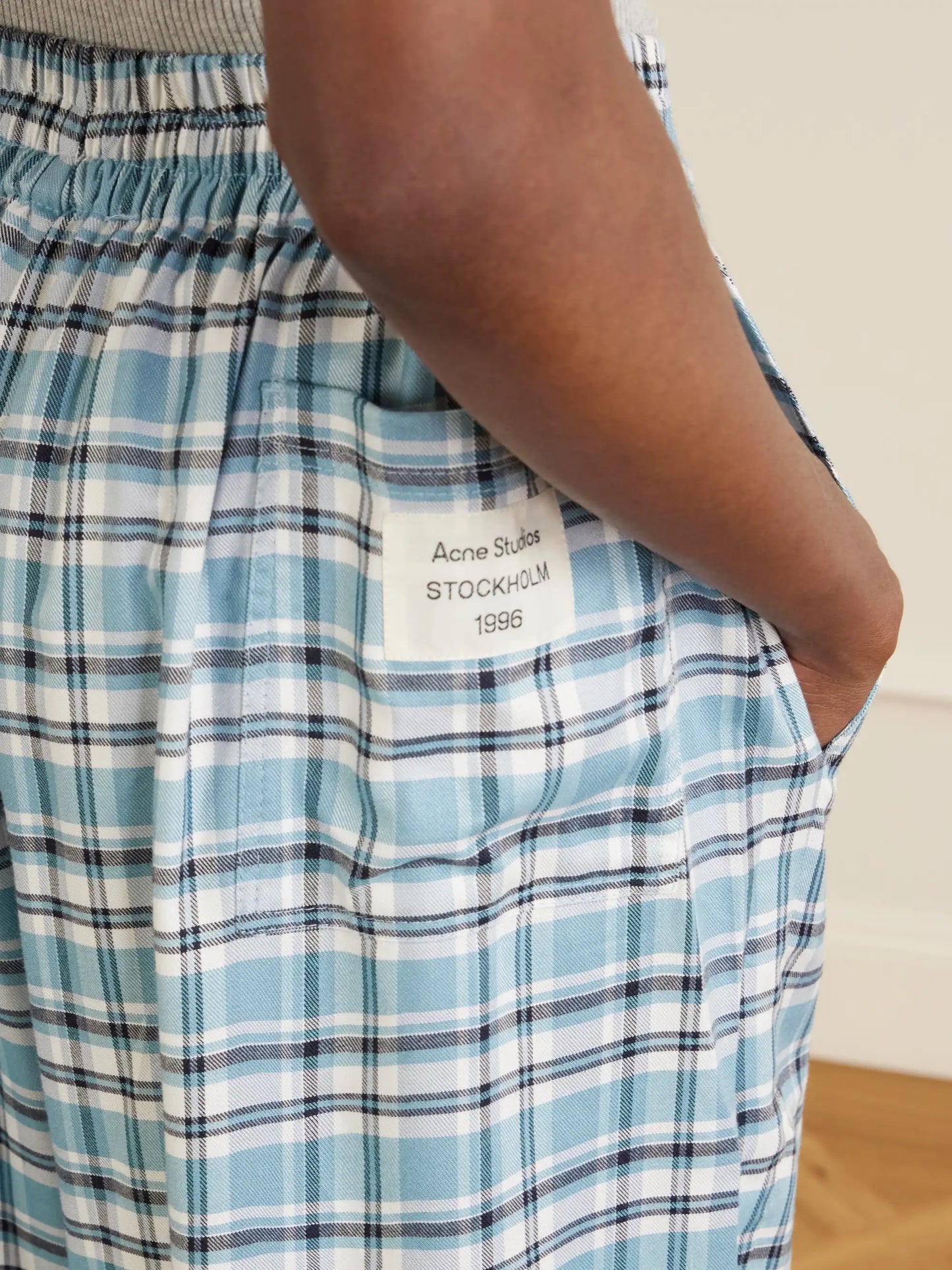 Embroidered Checked Flannel Shorts