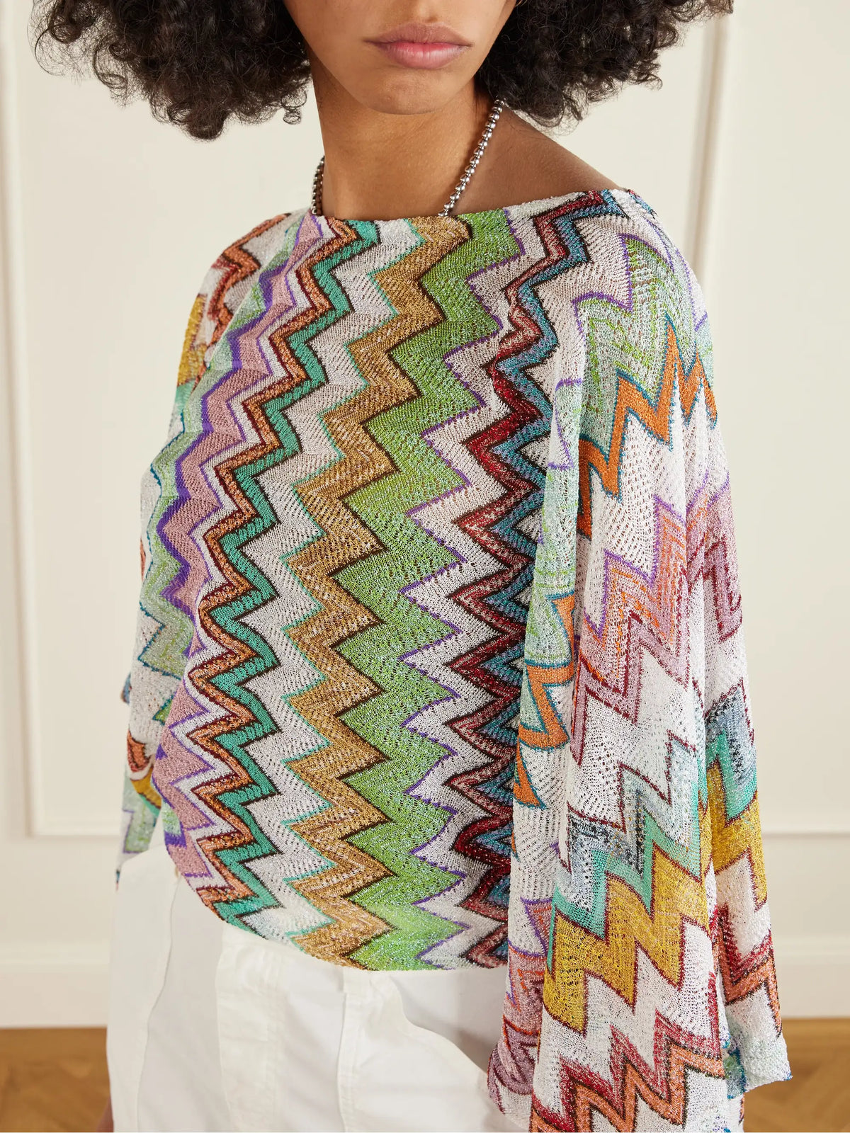 Missoni Striped Metallic Crochet-knit Blouse