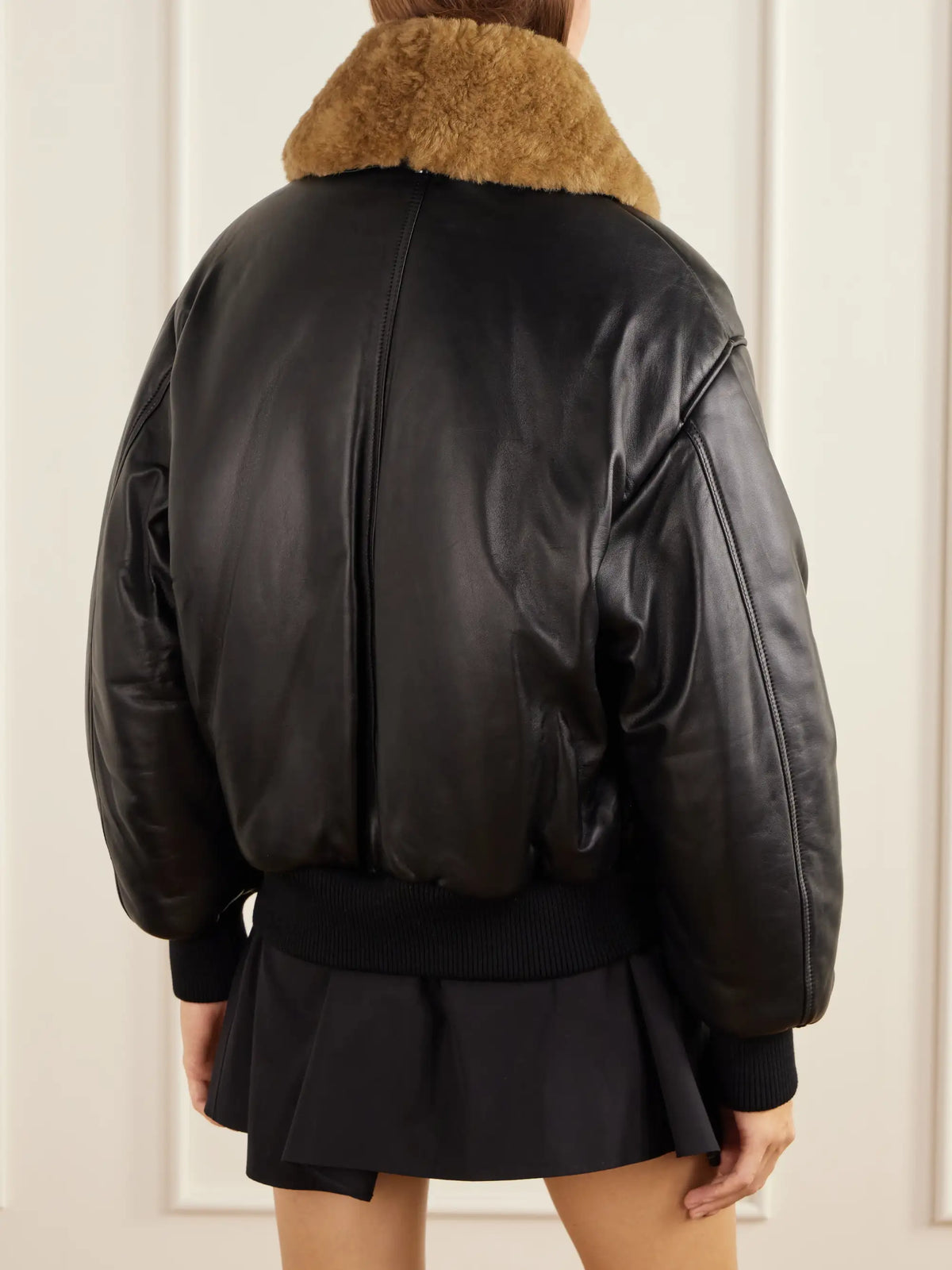 AMI PARIS Plush-trimmed Padded Leather Jacket