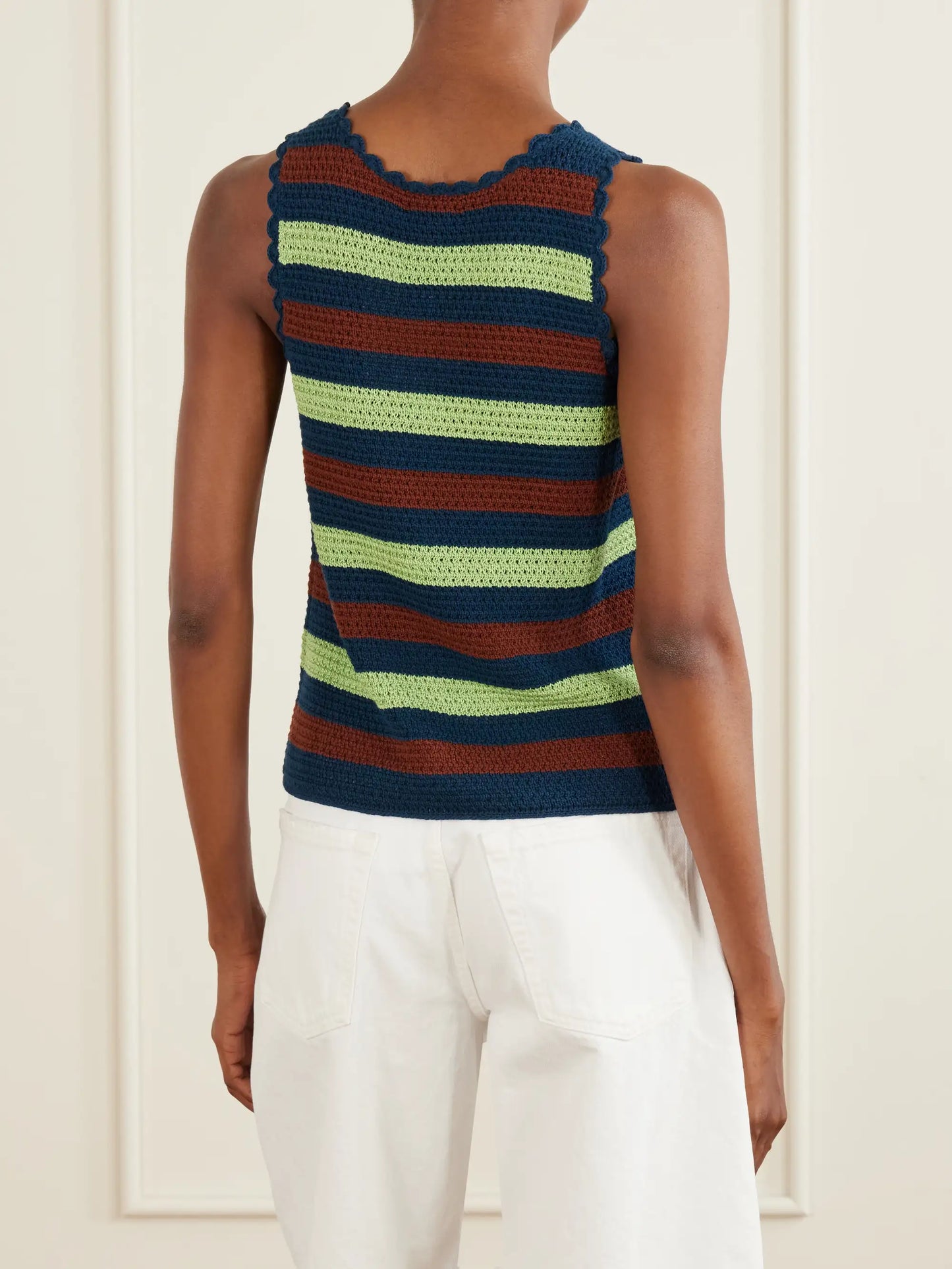Santos Striped Crocheted Cotton Tank